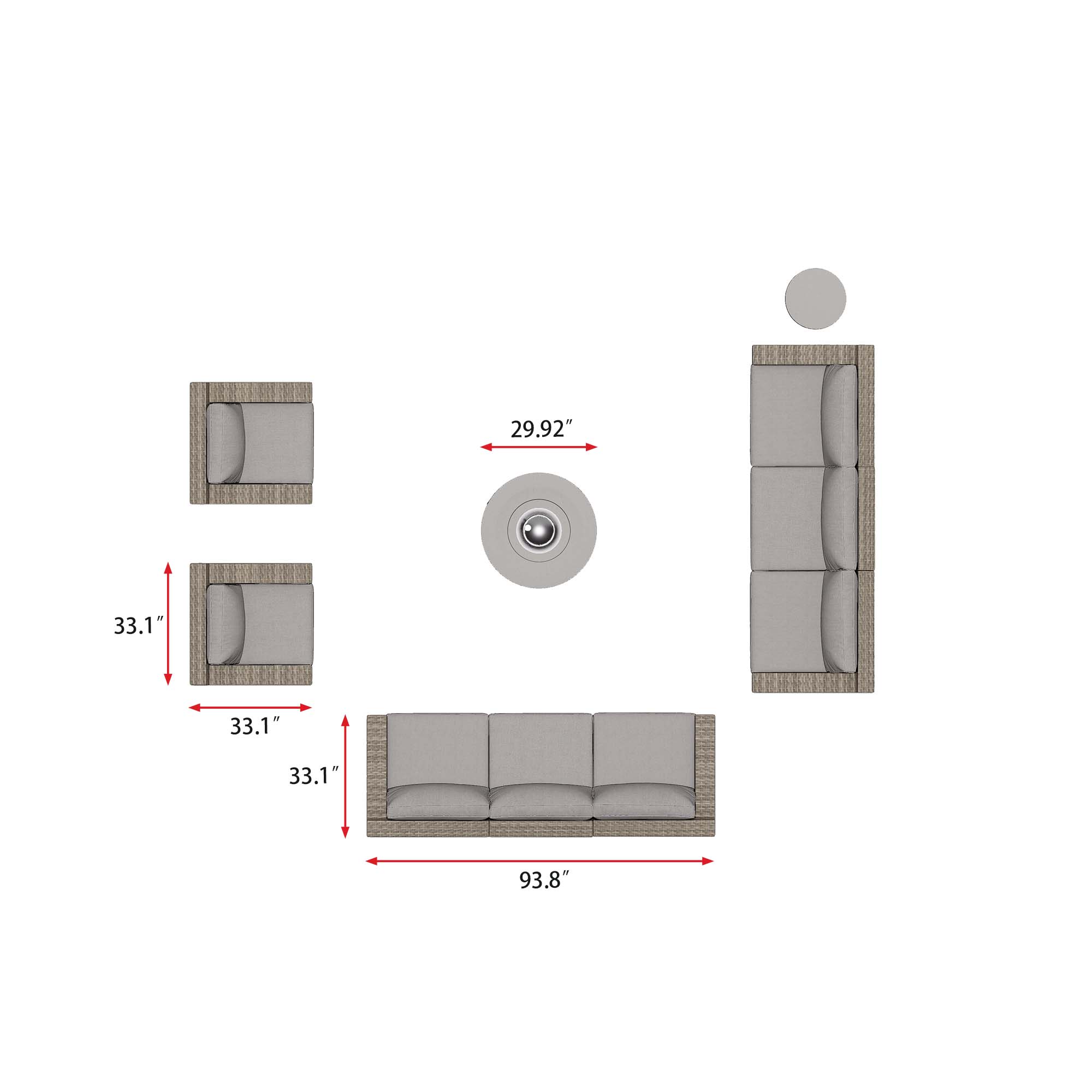 VENTURA 10 Piece Wicker Outdoor Conversation Sofa With Fire table-Cylinder