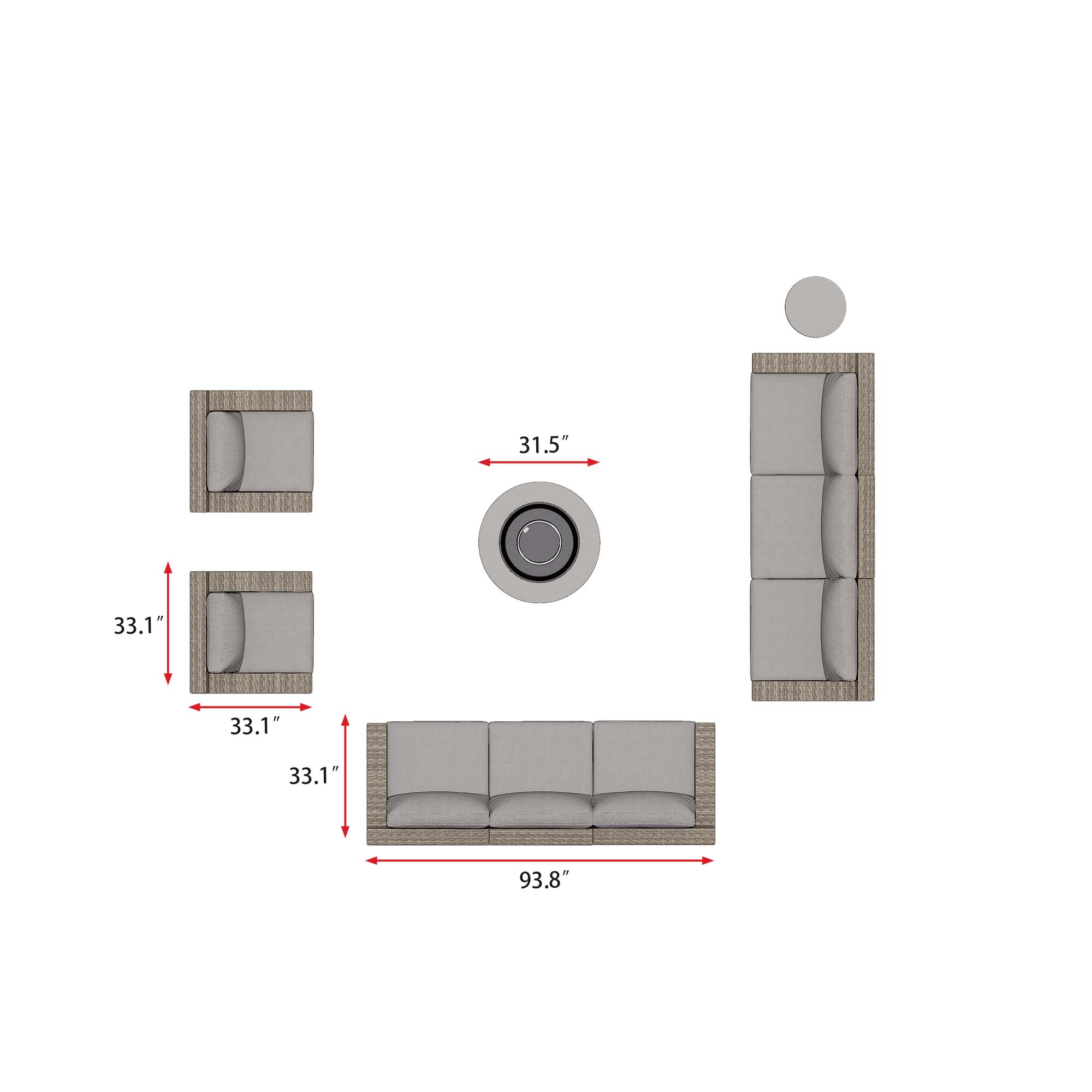 VENTURA 10 Piece Wicker Outdoor Conversation Sofa With Fire Table-Egg