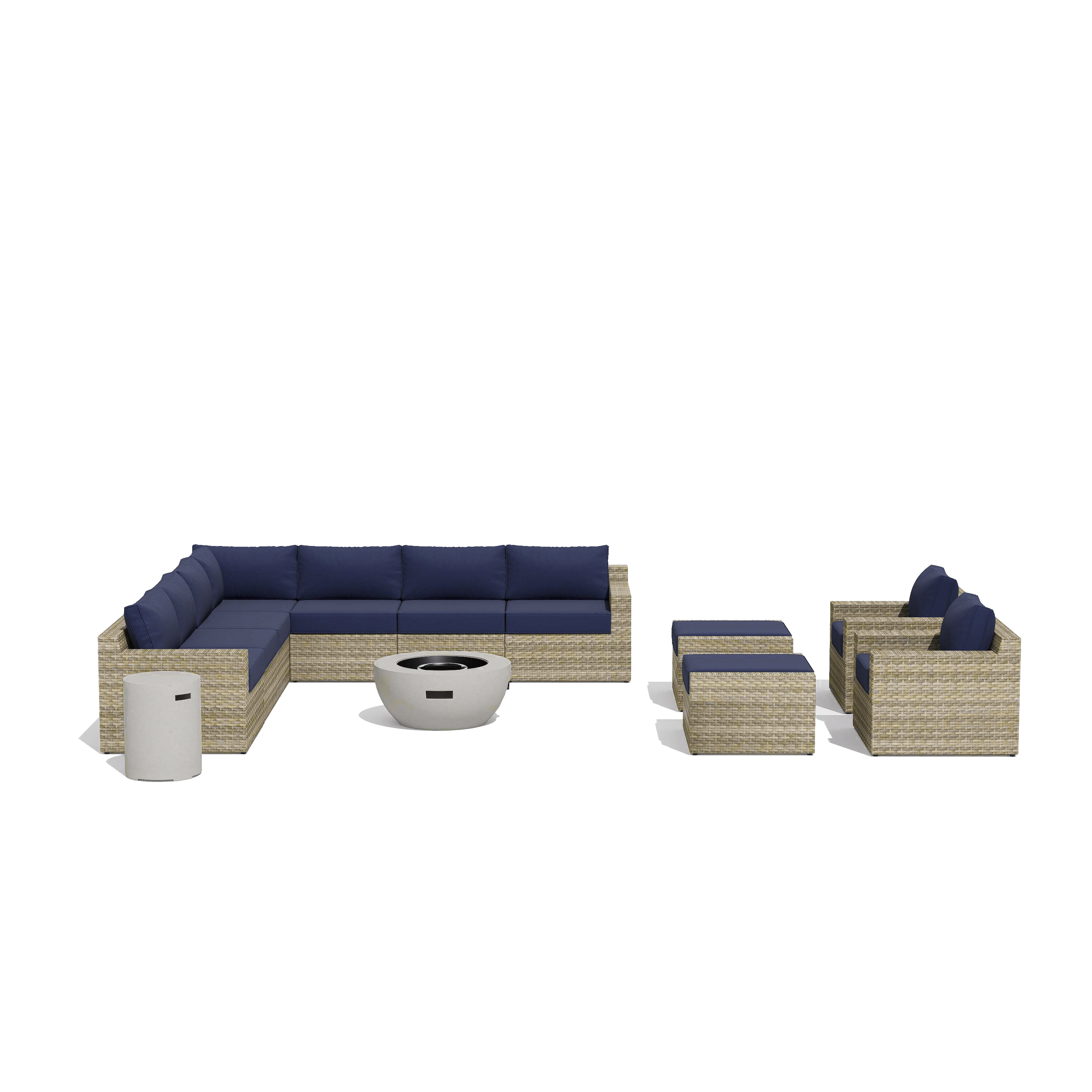 VENTURA 13 Piece Wicker Outdoor Conversation Sofa With Fire table-Egg