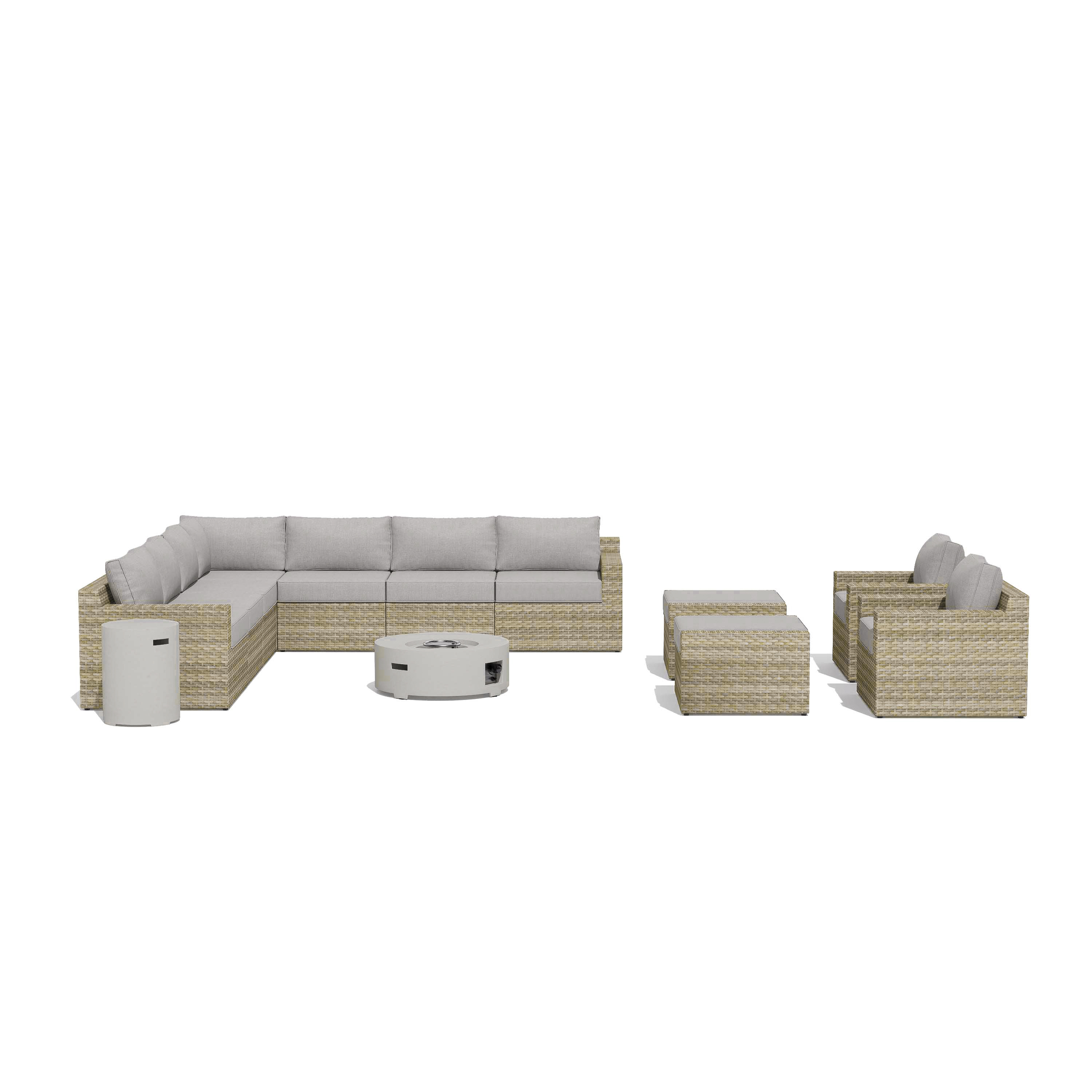 VENTURA 13 Piece Wicker Outdoor Conversation Sofa With Fire table-Cylinder