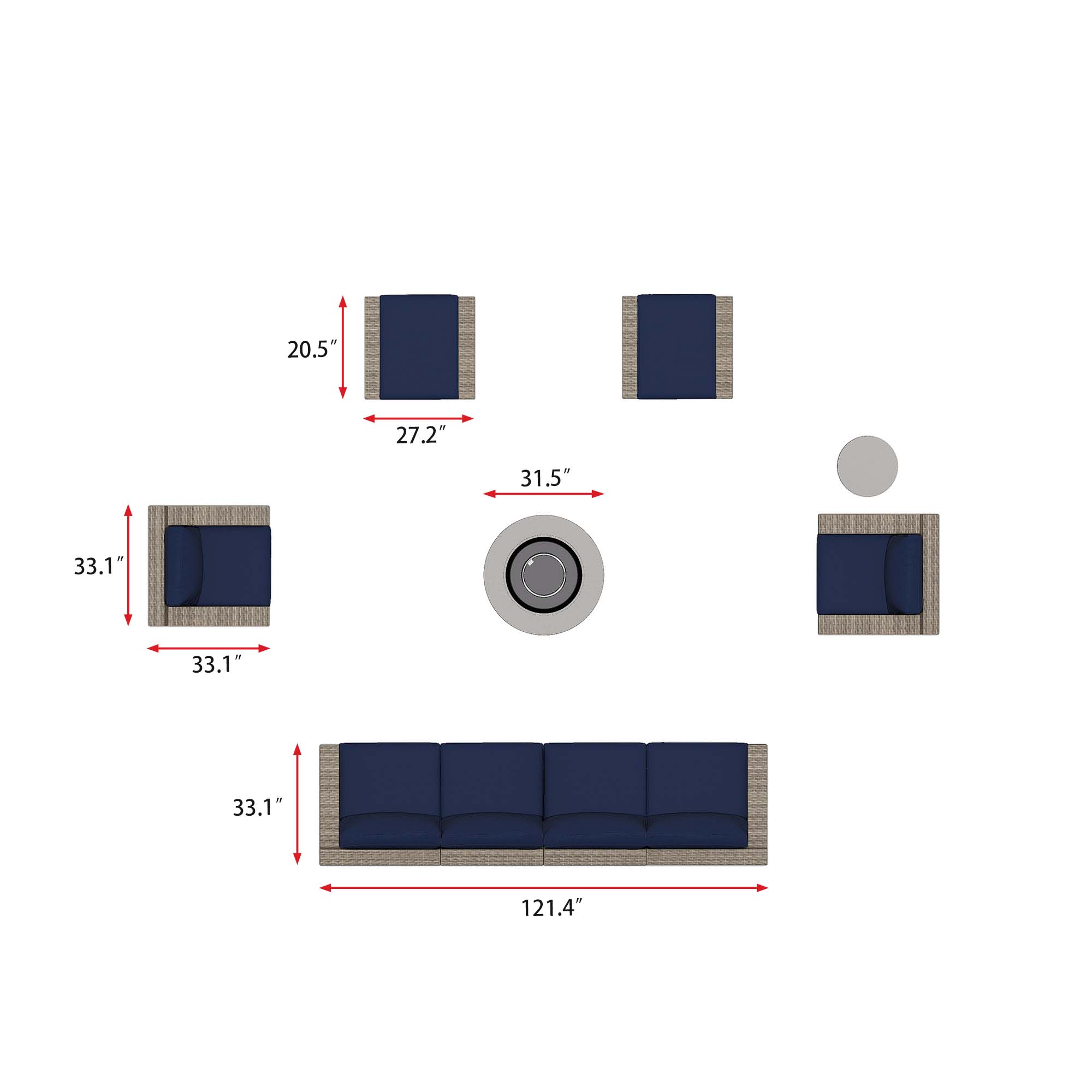 VENTURA 8 - Person Outdoor Seating Group with Cushions - Fire table-Egg