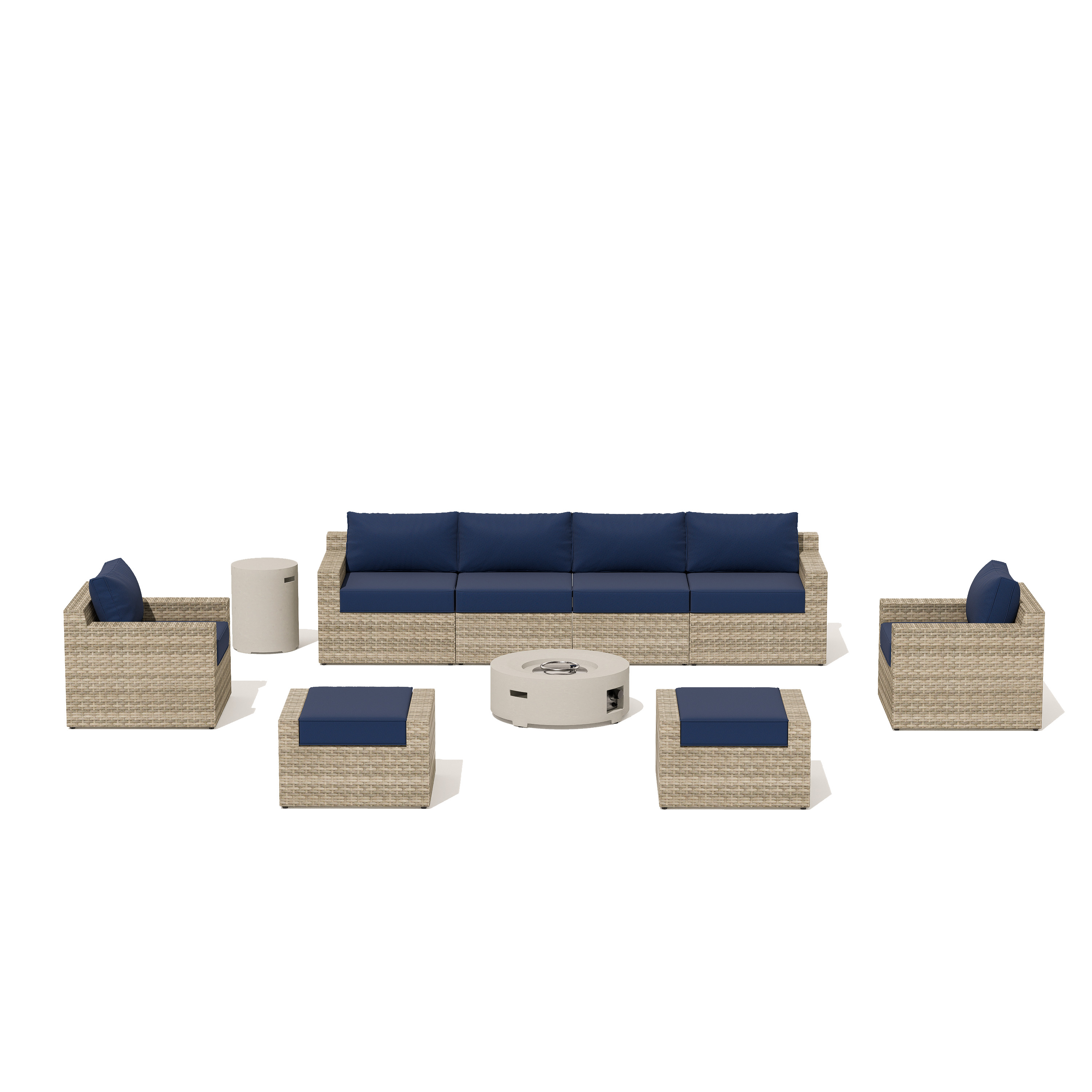 VENTURA 8 - Person Outdoor Seating Group with Cushions - Fire table-Cylinder