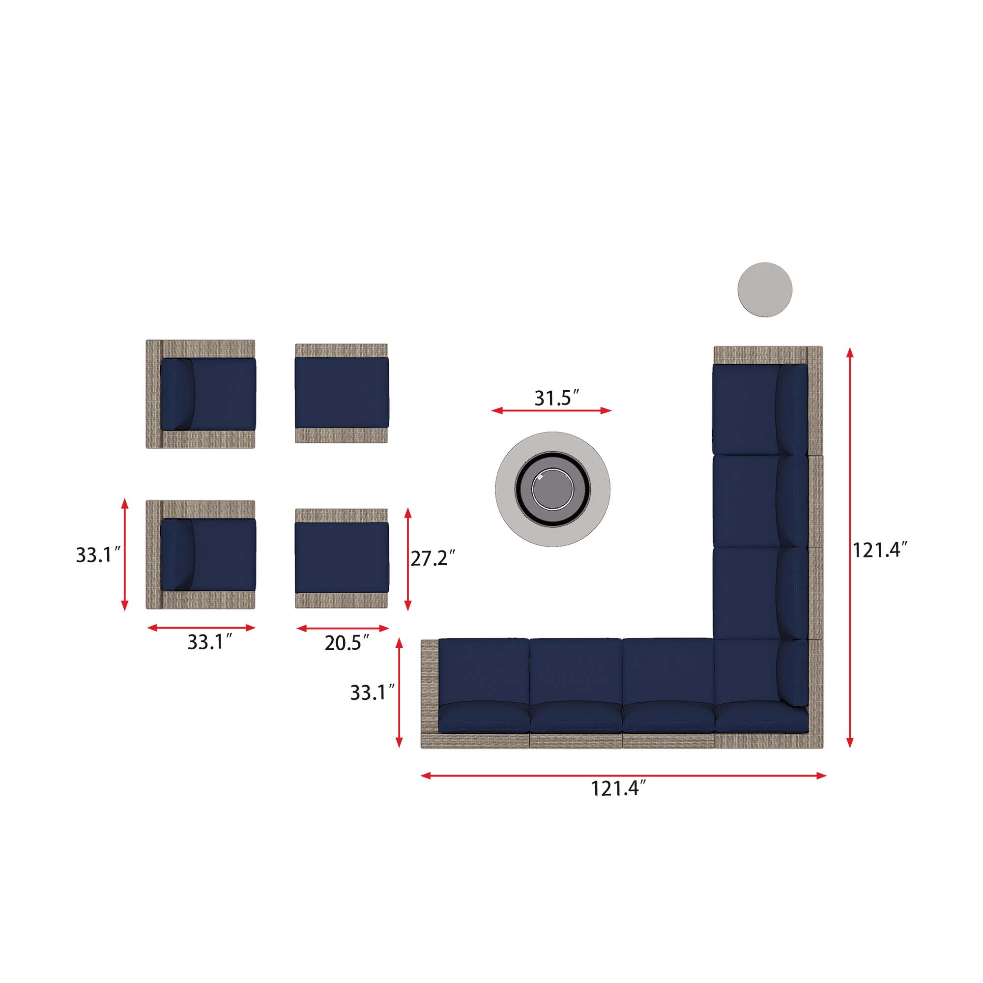 VENTURA 13 Piece Wicker Outdoor Conversation Sofa With Fire table-Egg