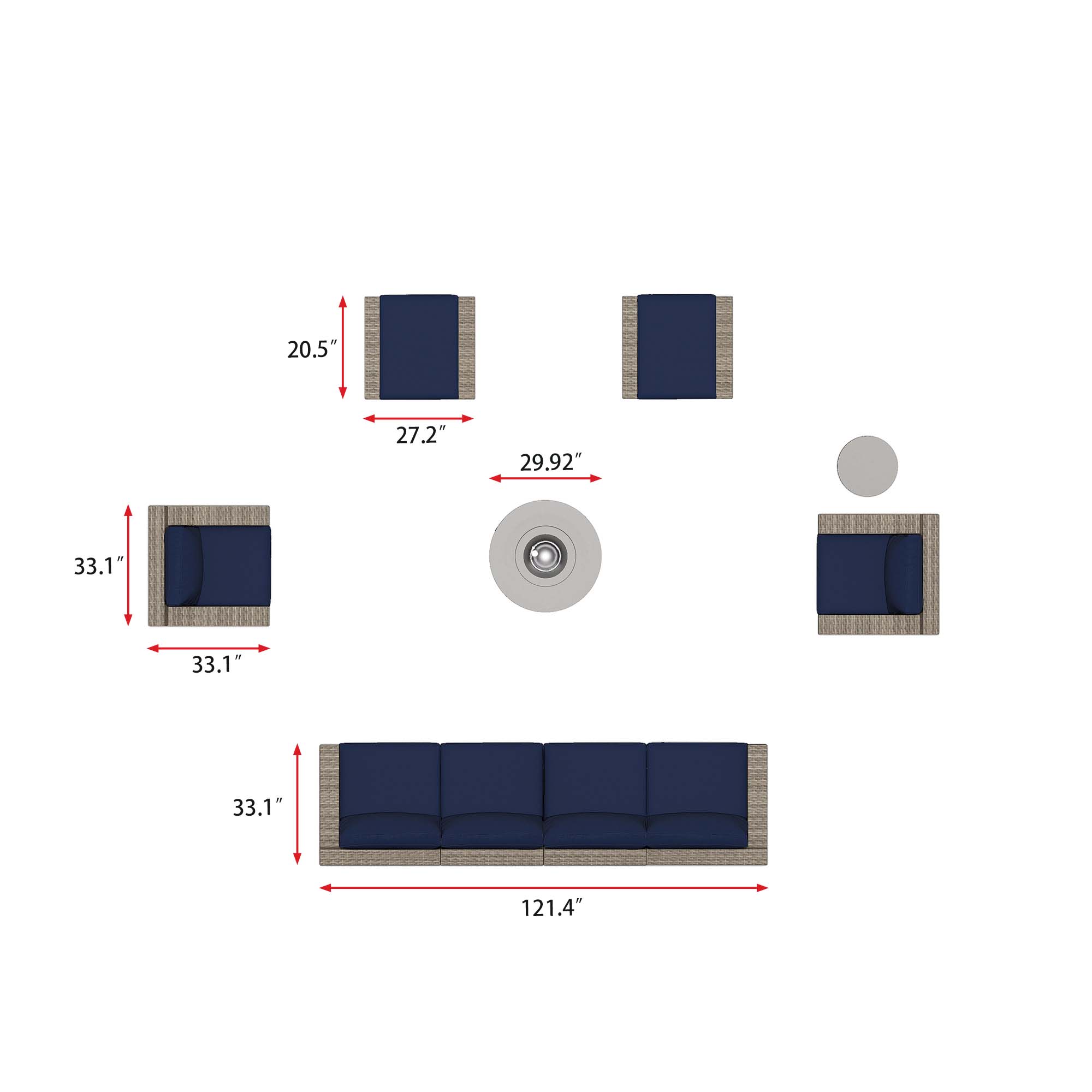 VENTURA 8 - Person Outdoor Seating Group with Cushions - Fire table-Cylinder