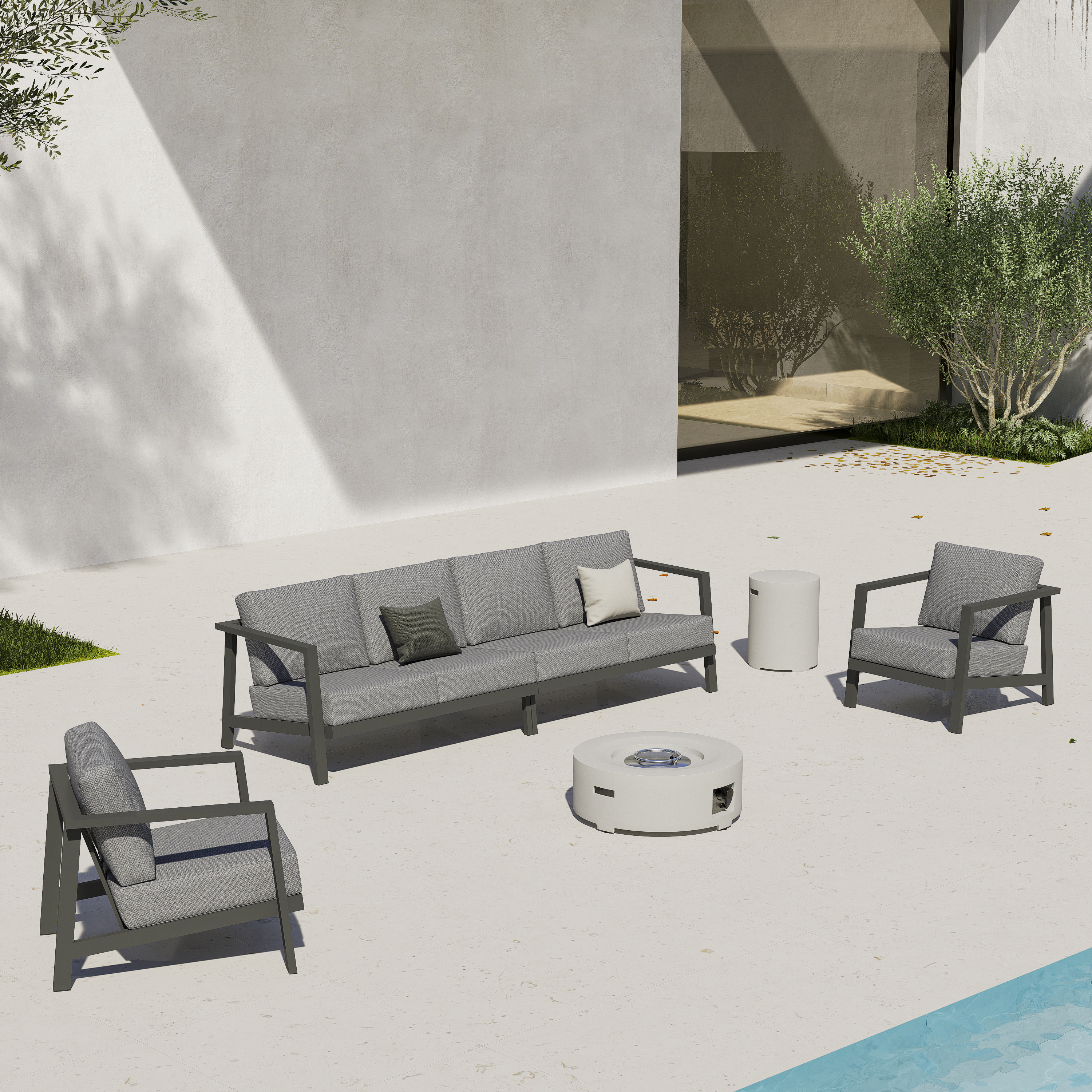KATE Outdoor Conversational Sofa Set - 6 Seat - Fire table-Cylinder