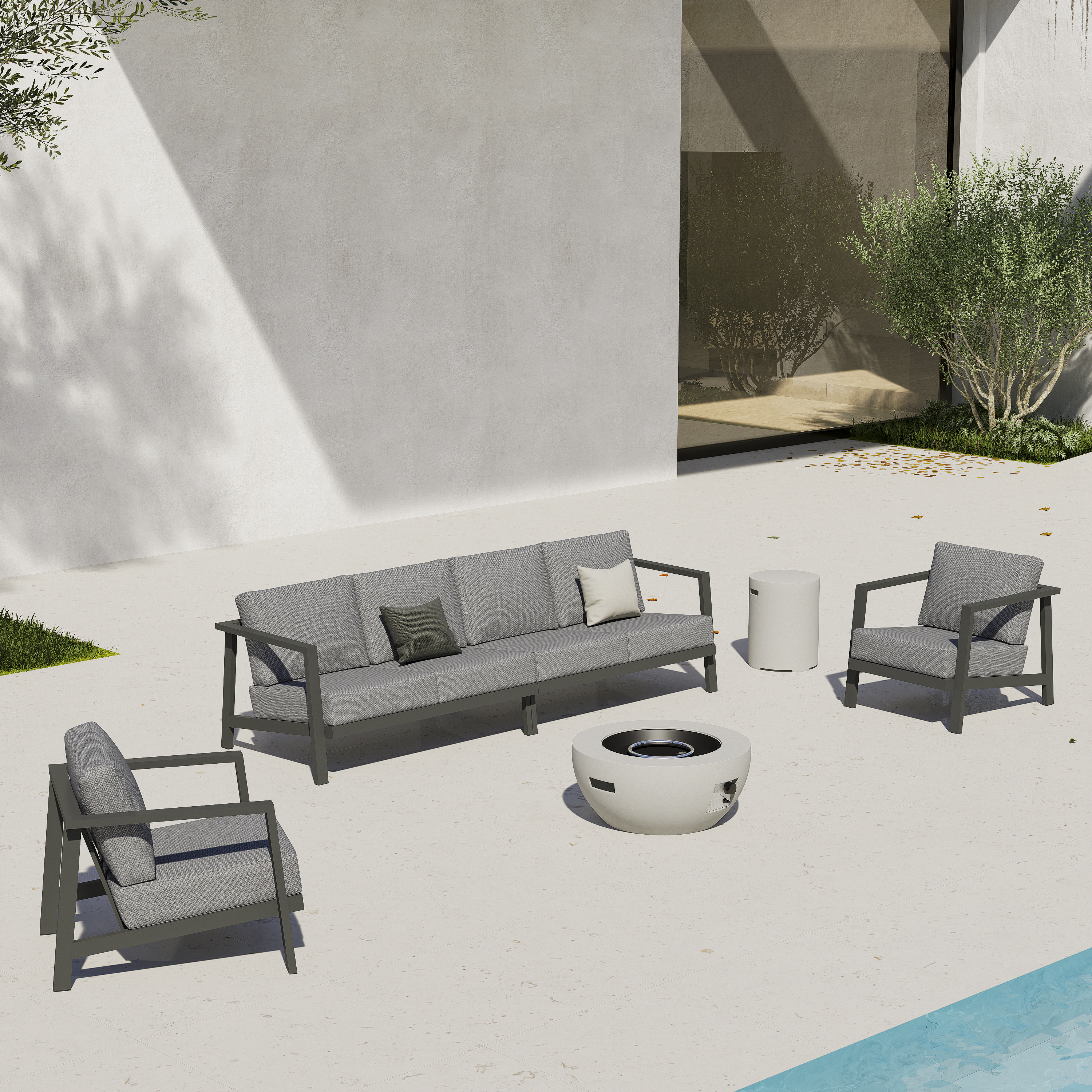 KATE Outdoor Conversational Sofa Set - 6 Seat - Fire table-Egg