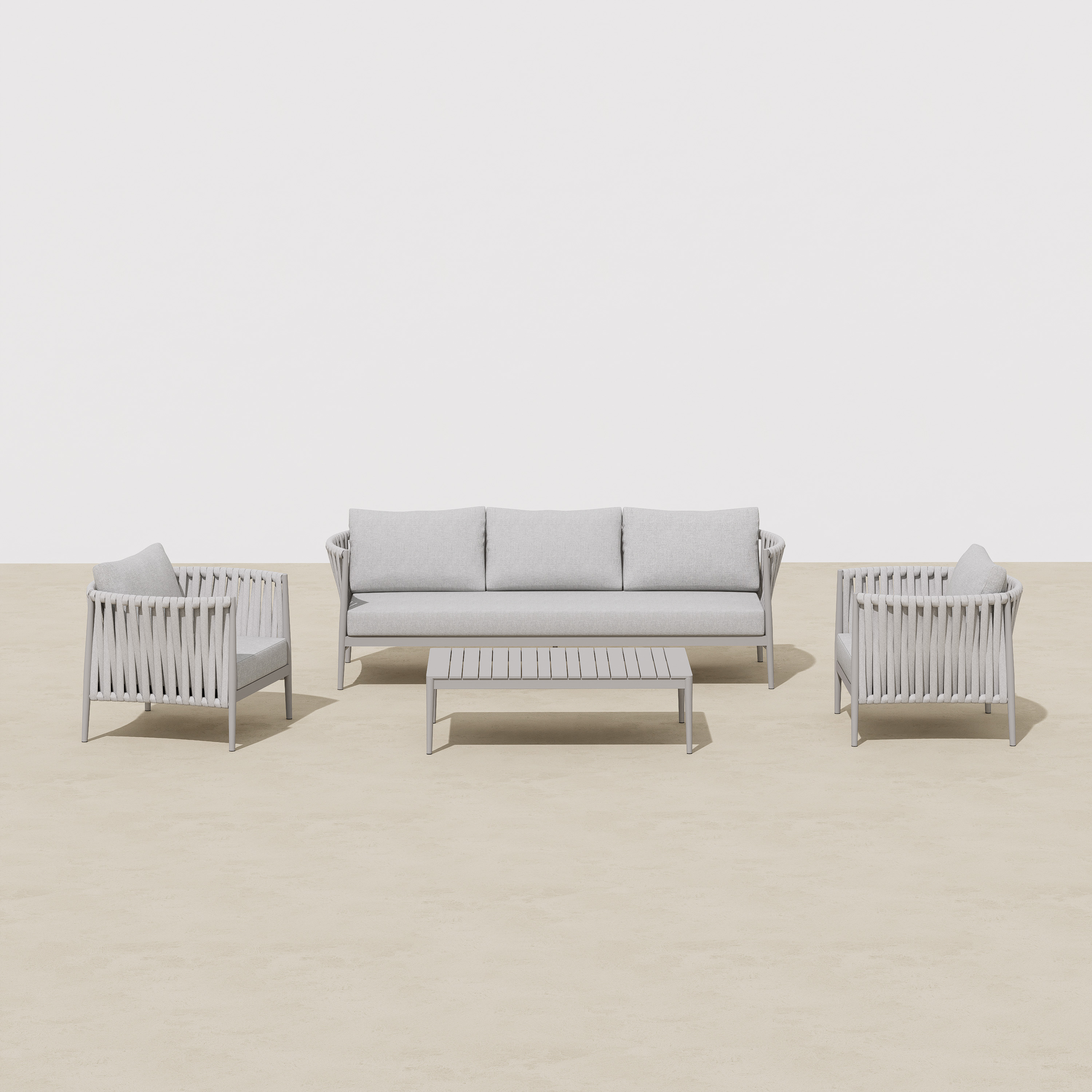 RED 4 Piece Rope Woven Aluminum Conversation Set by Baeryon-Beige