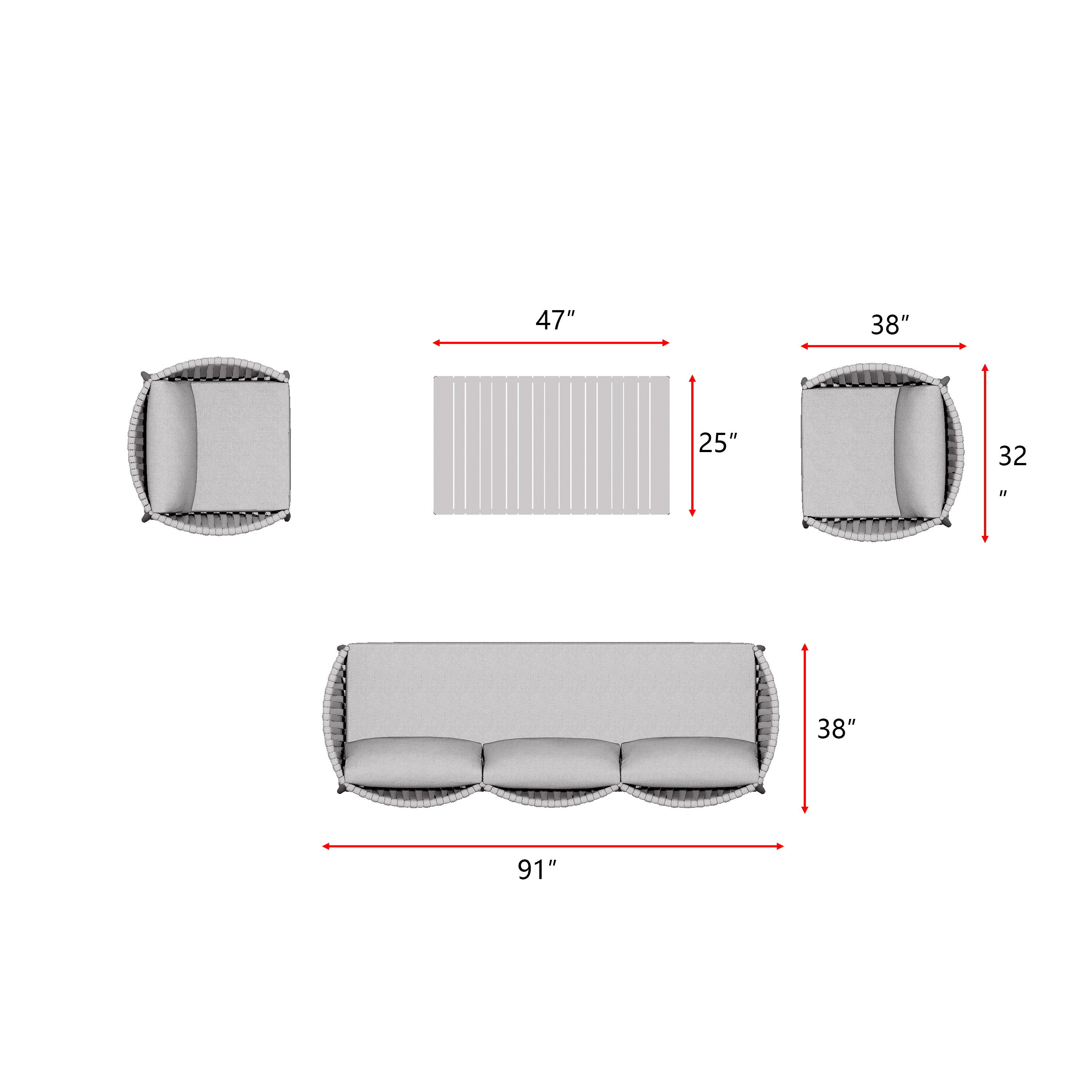 RED 4 Piece Rope Woven Aluminum Conversation Set by Baeryon-Beige