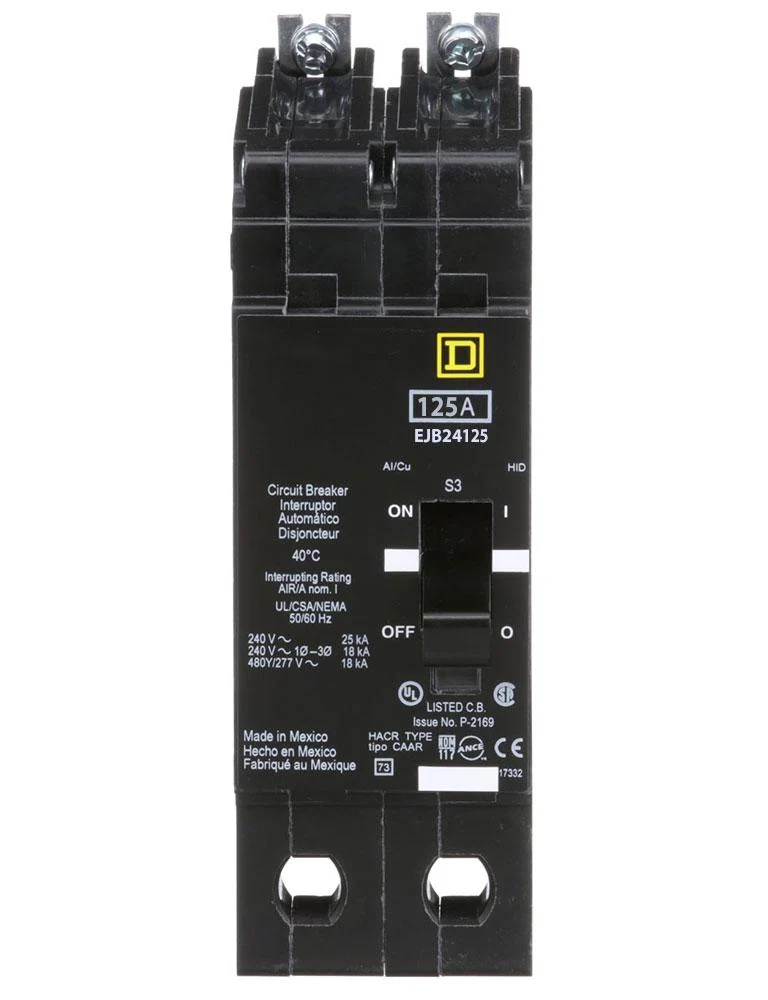 EJB24125 Square D 2‑Pole 125A 480V Molded Case Circuit Breaker