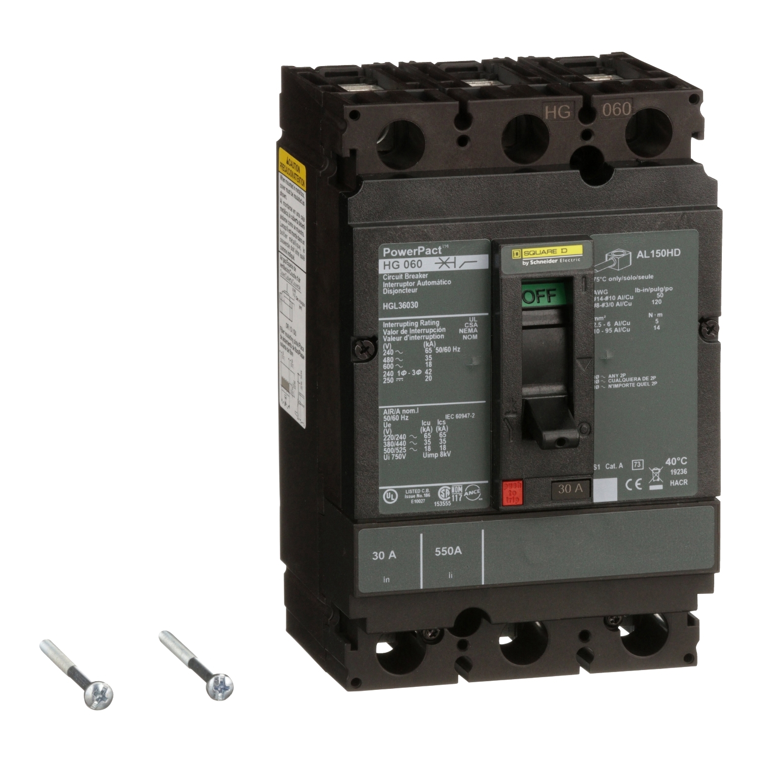 HGL36030 Square D 3‑Pole 30A 600V Molded Case Circuit Breaker