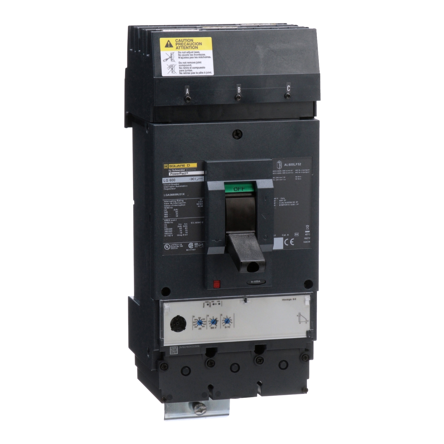 LGA36600U31X Square D 3‑Pole 600A 600V Molded Case Circuit Breaker