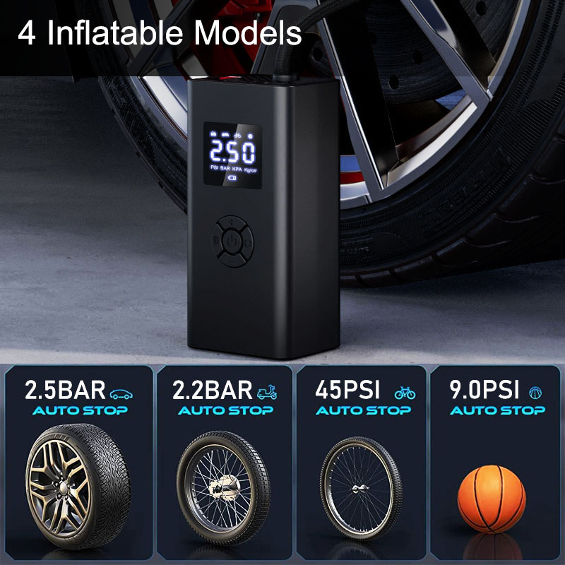 Portable 6000mAh Wireless Air Compressor with Power Bank, Tire Inflator w/ 4 Modes LCD, Type-C, Auto Shut-Off & LED Light-grikey