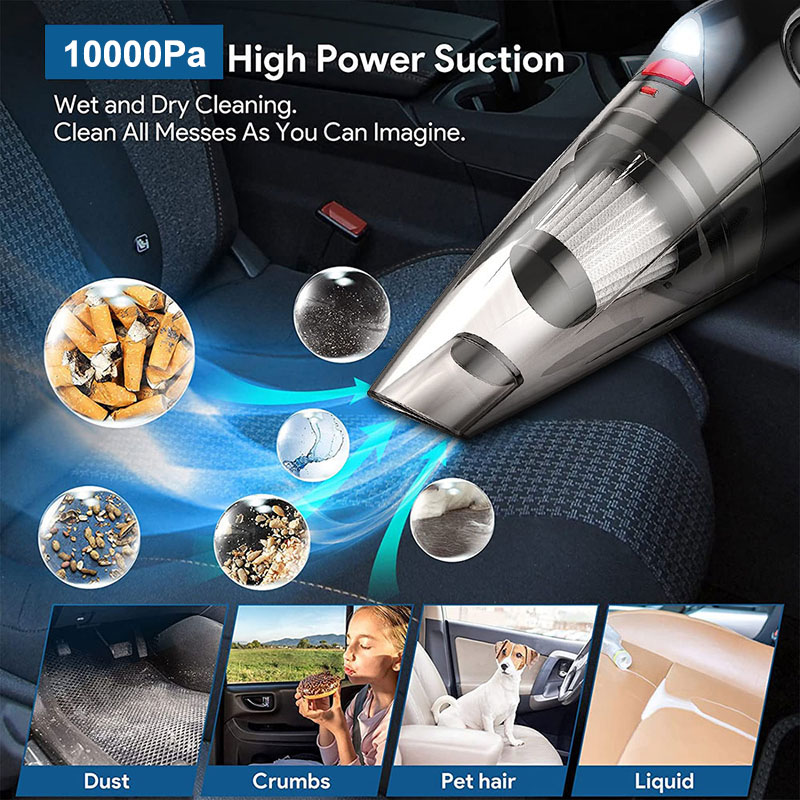 Car Vacuum Cleaner 120W High Power Portable Handheld Auto Vacuum for Wet and Dry Cleaning DC 12V Cord Car Vaccum with LED Light-grikey