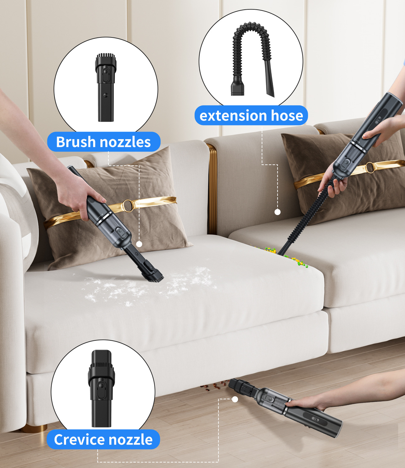 3 in 1 Wireless Vacuum Cleaner 8000mah Power Strong Air Flow For House And Vehicle