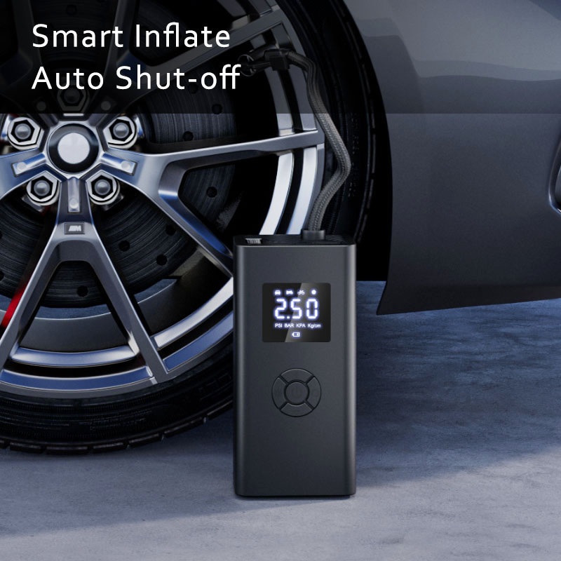 Portable 6000mAh Wireless Air Compressor with Power Bank, Tire Inflator w/ 4 Modes LCD, Type-C, Auto Shut-Off & LED Light-grikey