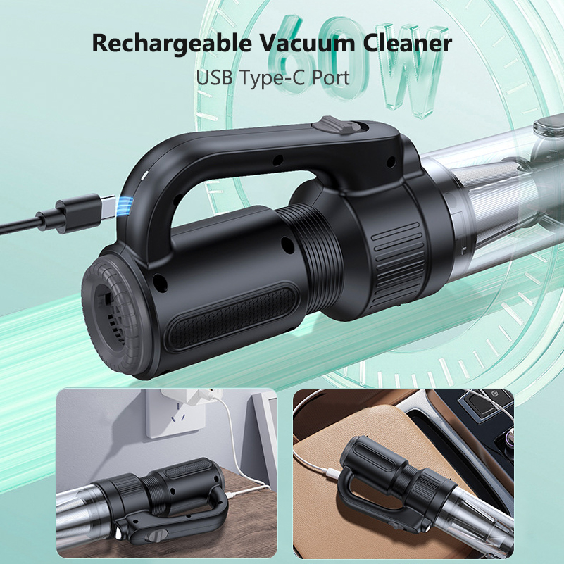 Car Vacuum Cleaner Cordless 2 in 1 Portable Handheld Vacuums & Air Duster with LED Light, Multi-Nozzles for Car Home Office Pet