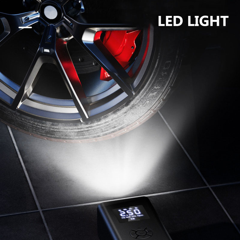 Portable 6000mAh Wireless Air Compressor with Power Bank, Tire Inflator w/ 4 Modes LCD, Type-C, Auto Shut-Off & LED Light-grikey