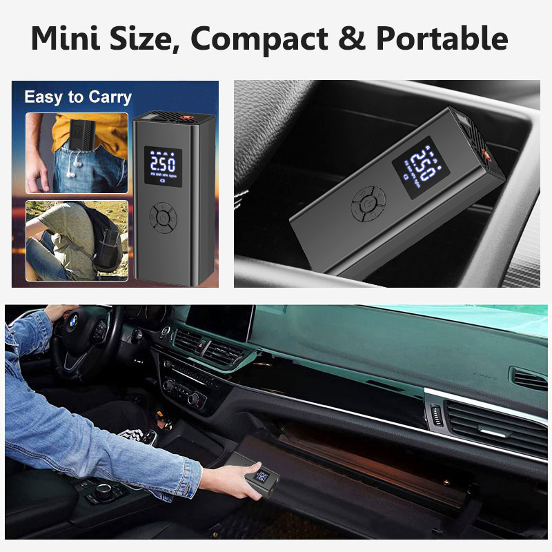 Portable 6000mAh Wireless Air Compressor with Power Bank, Tire Inflator w/ 4 Modes LCD, Type-C, Auto Shut-Off & LED Light-grikey
