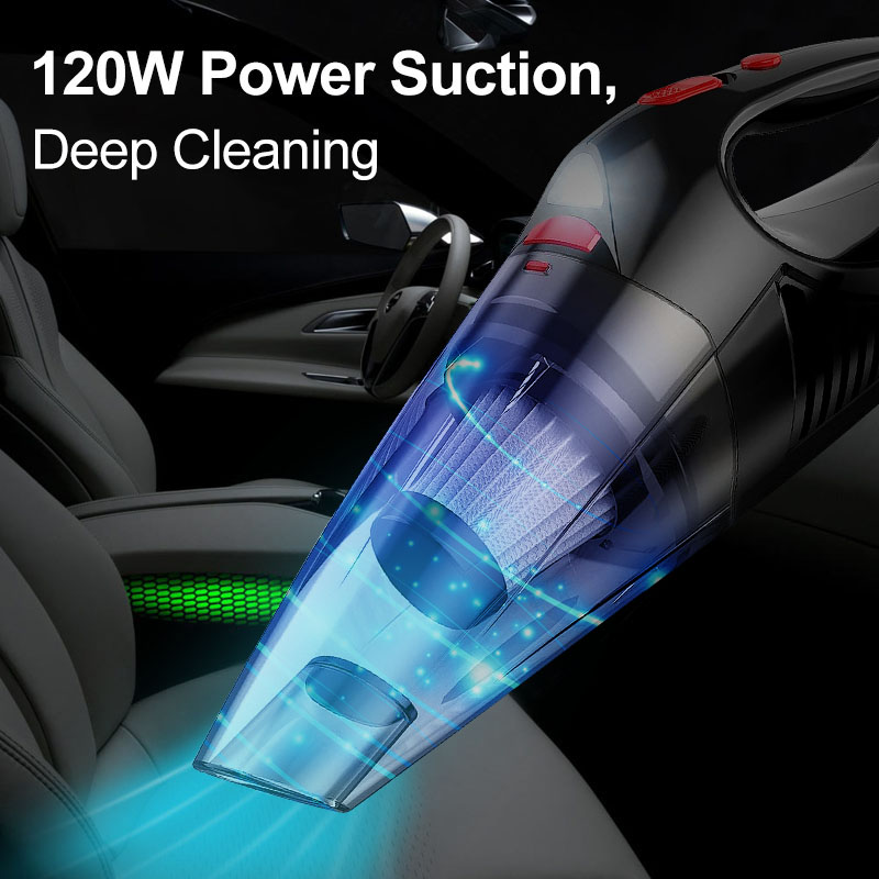 Car Vacuum Cleaner 120W High Power Portable Handheld Auto Vacuum for Wet and Dry Cleaning DC 12V Cord Car Vaccum with LED Light-grikey