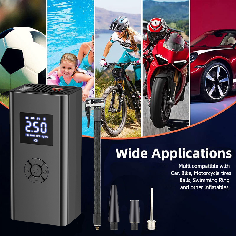 Portable 6000mAh Wireless Air Compressor with Power Bank, Tire Inflator w/ 4 Modes LCD, Type-C, Auto Shut-Off & LED Light-grikey