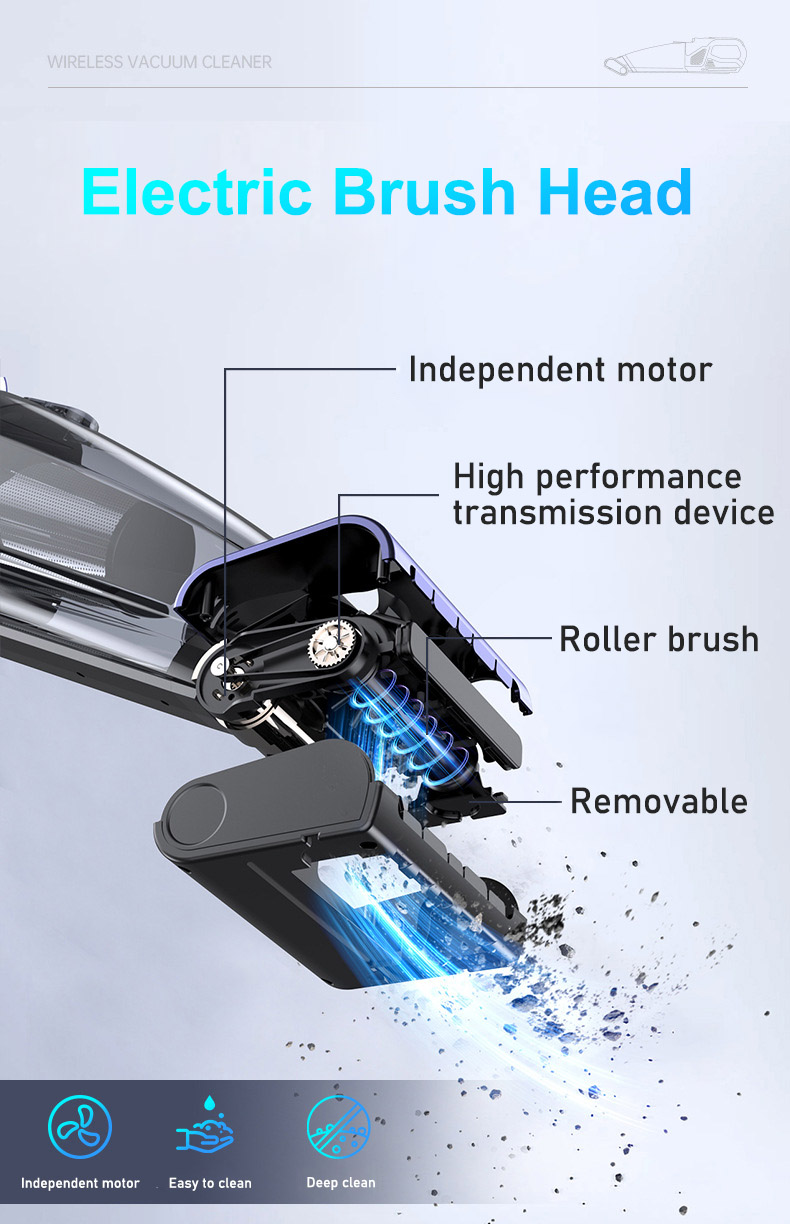 Cordless Handheld Vacuum Cleaner 10000Pa Powerful Suction Deep Clean Includes Motorized Pet Brush Roll Tool Extended Run Time