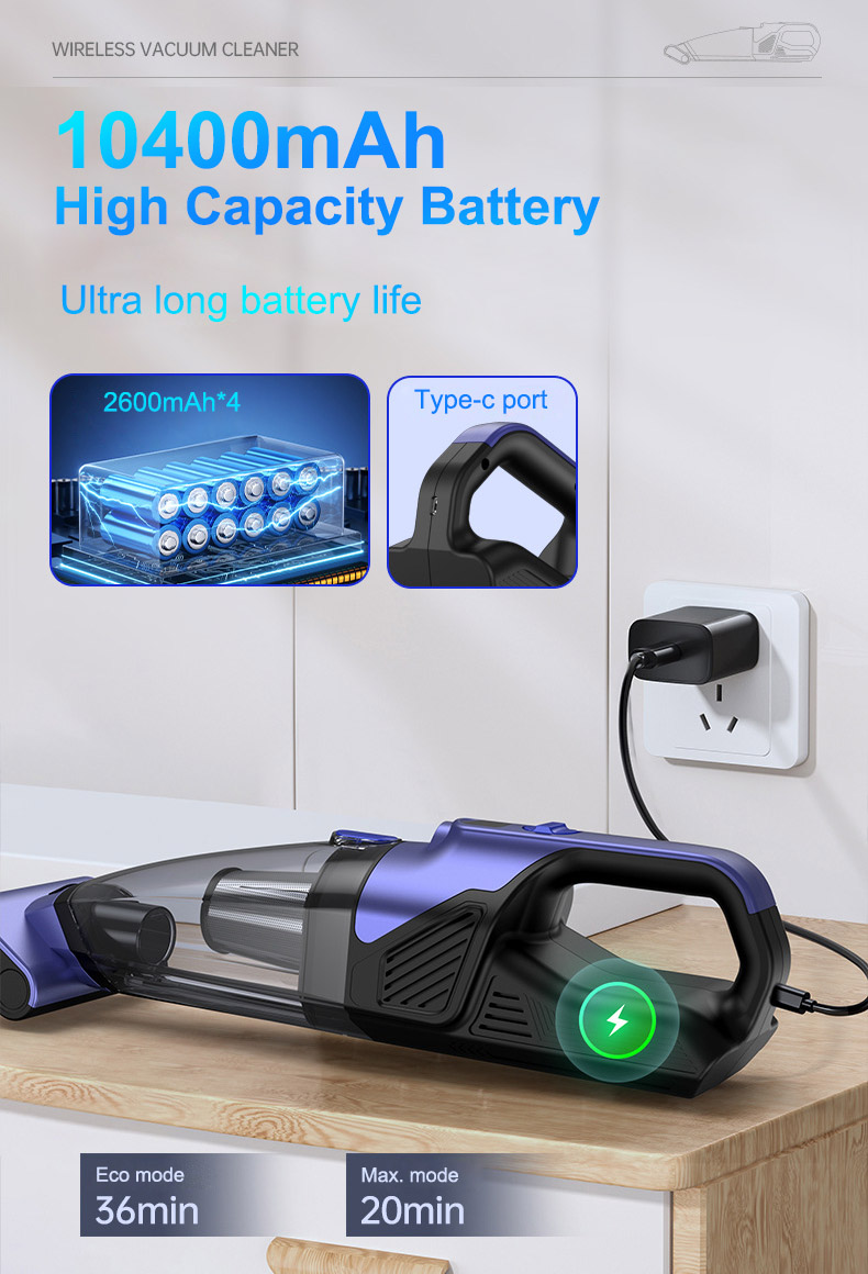 Cordless Handheld Vacuum Cleaner 10000Pa Powerful Suction Deep Clean Includes Motorized Pet Brush Roll Tool Extended Run Time