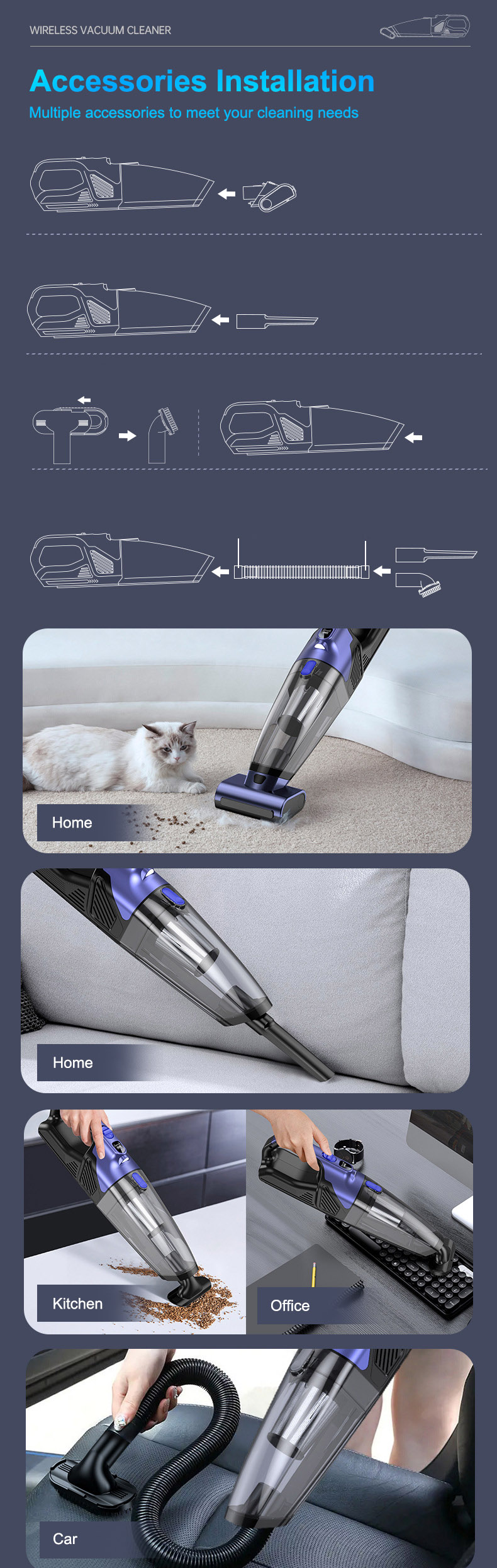 Cordless Handheld Vacuum Cleaner 10000Pa Powerful Suction Deep Clean Includes Motorized Pet Brush Roll Tool Extended Run Time