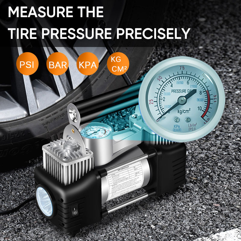 Tire Inflator w/ Tire Repair Kit and Toolbox Air Compressor Air Pump 150PSI Gauge Car Emergency Kit Carry Case Adapters Car Plug-grikey