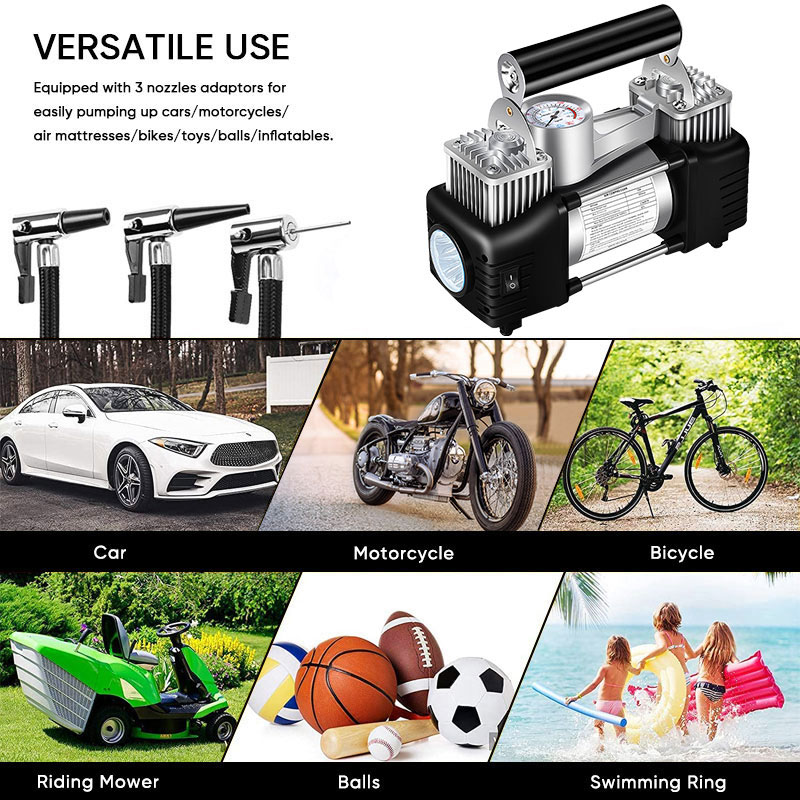 Tire Inflator w/ Tire Repair Kit and Toolbox Air Compressor Air Pump 150PSI Gauge Car Emergency Kit Carry Case Adapters Car Plug-grikey