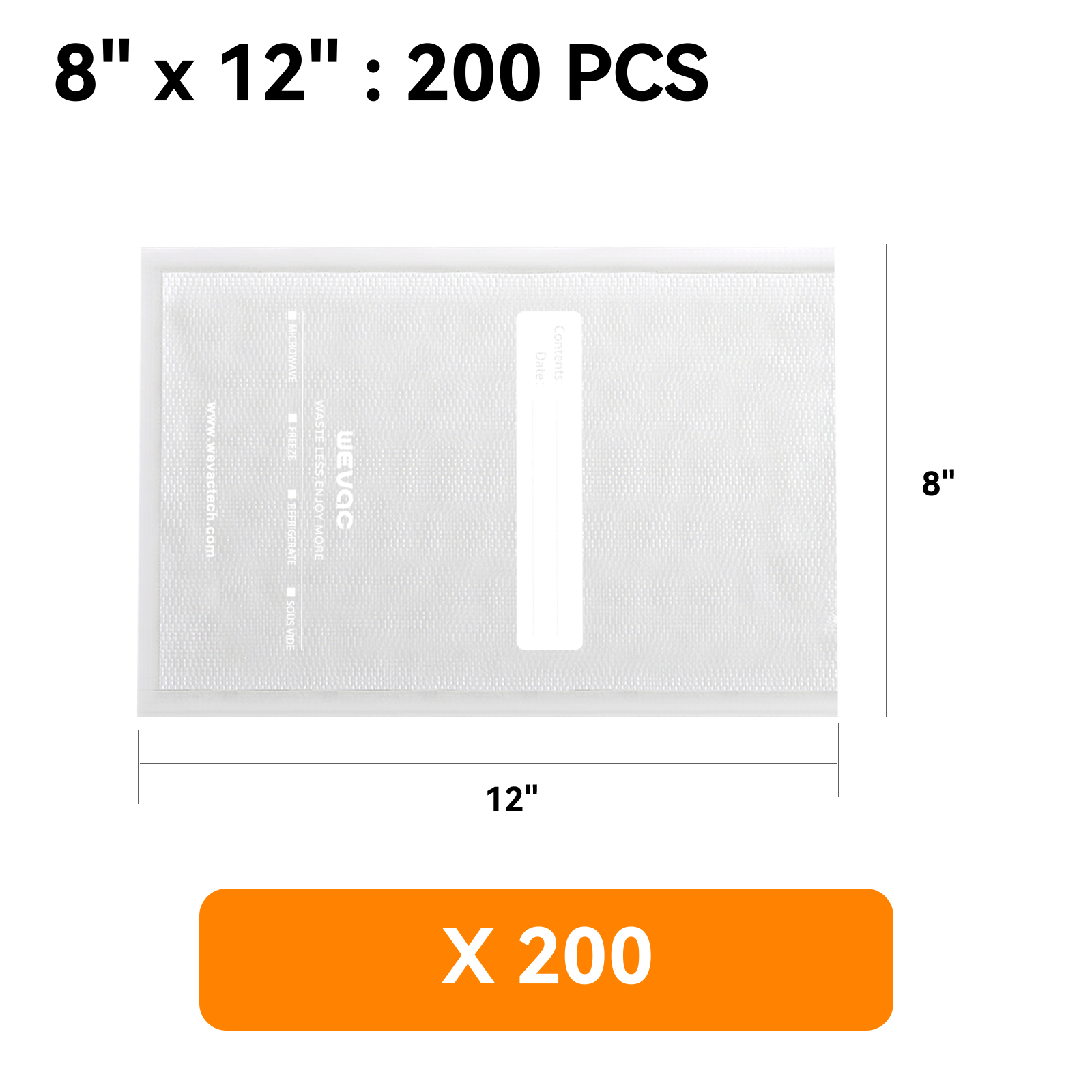 Pre-cut Embossed Vacuum Sealer Bags with Keeper (200 Counts)