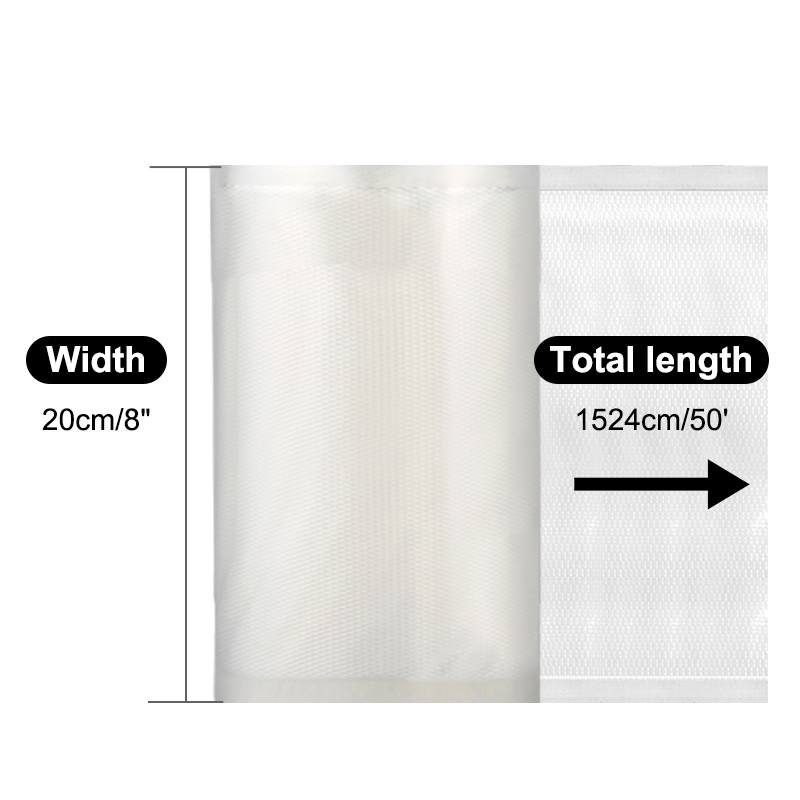 8"x50' Embossed Vacuum Sealer Bags Rolls - 3 Mil