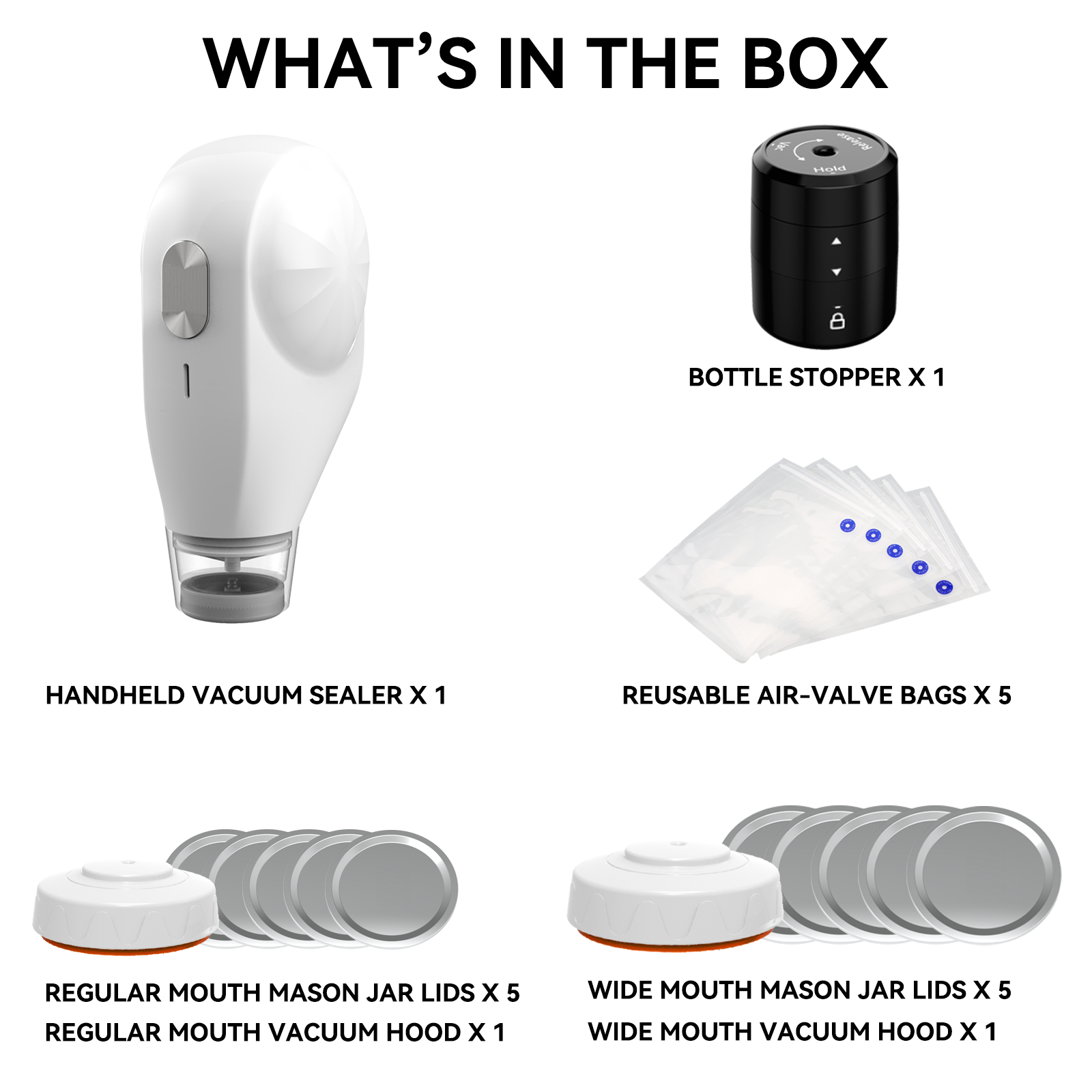 Vacuum Sealer Kit for Mason Jars, Bags, and Wine Bottles