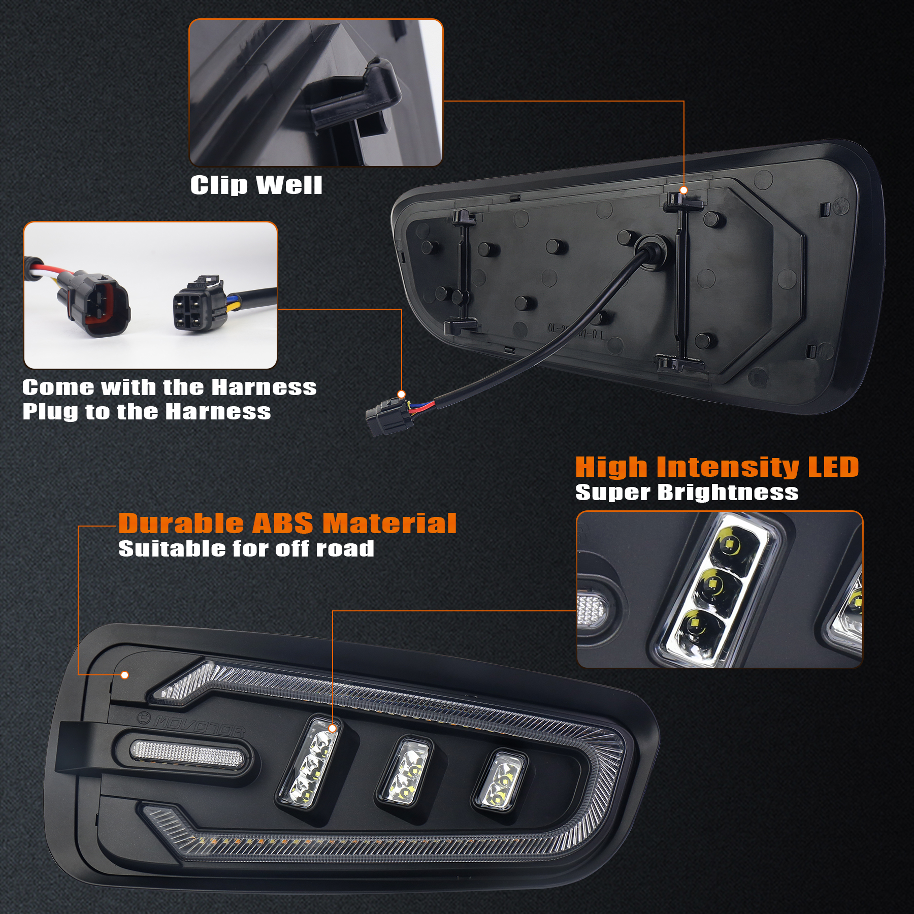 MOVOTOR LED Fog Light with Amber Turn Signal White Daytime Running Lig