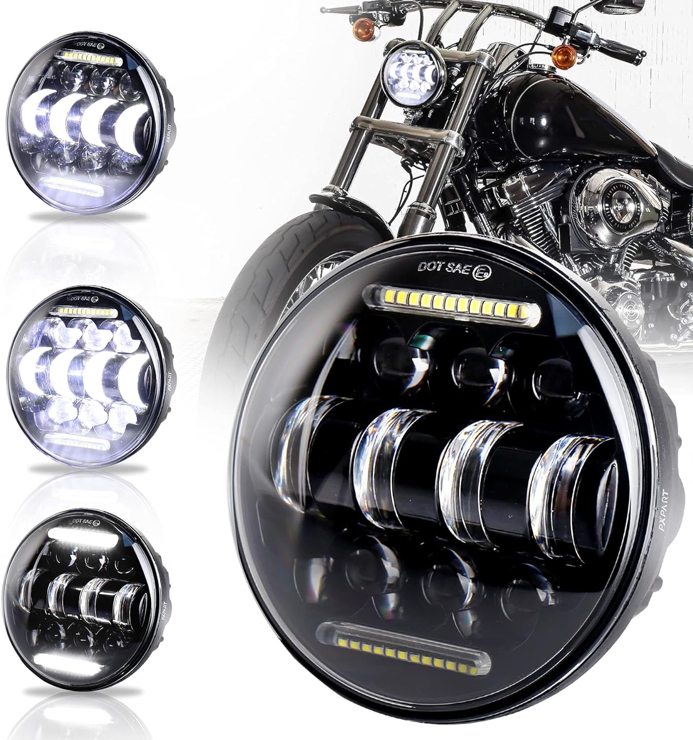 5.75 inch LED Headlight with White Halo DRL 66W Motorcycle Driving Headlight for Harley Davidson Dyna Sportster Iron 883 Low Rider Street Bob Softail Black