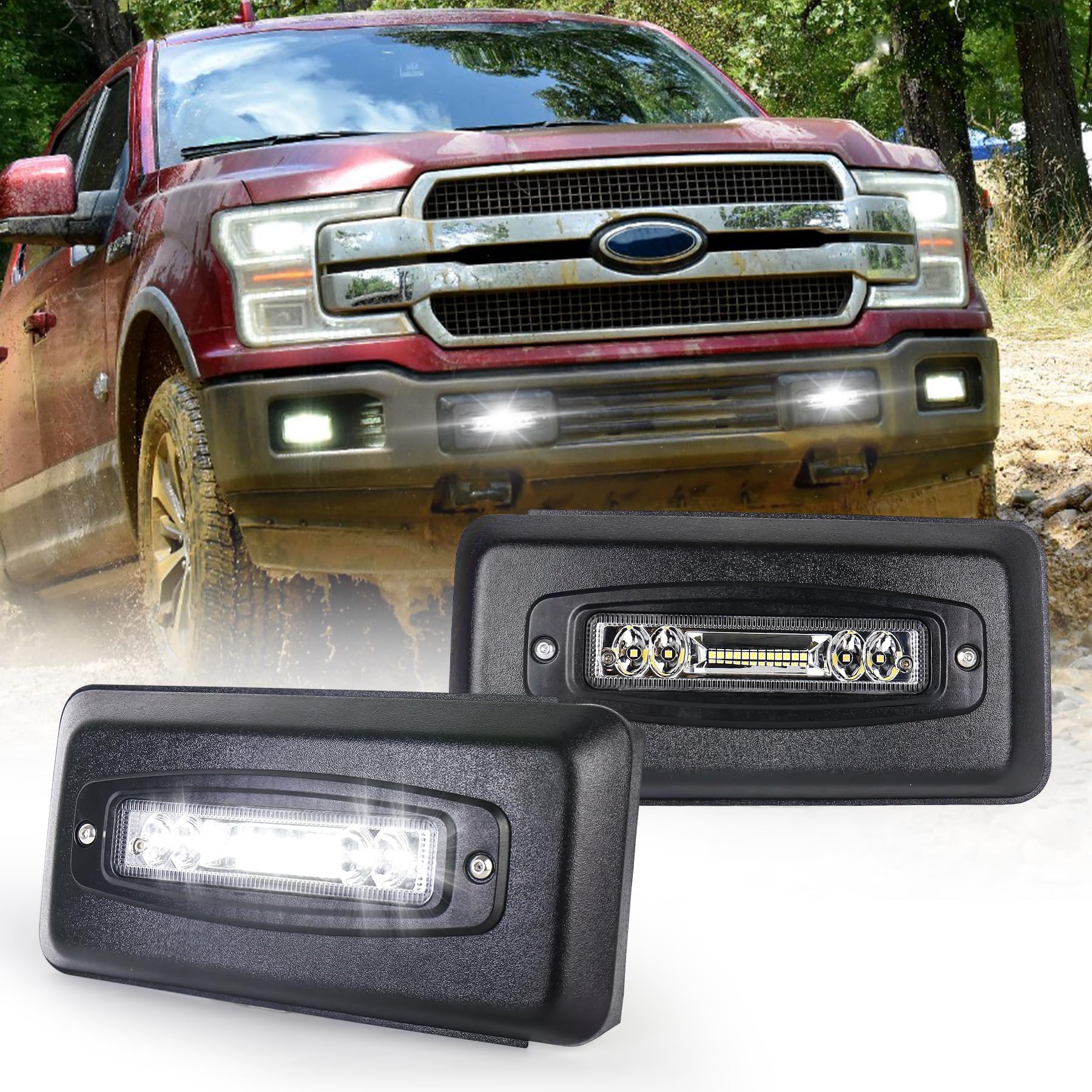 MOVOTOR Bumper Guards Pad with LED Lights 300% Brighter Replacement Inserts End Caps for 2018-2020 Ford F150