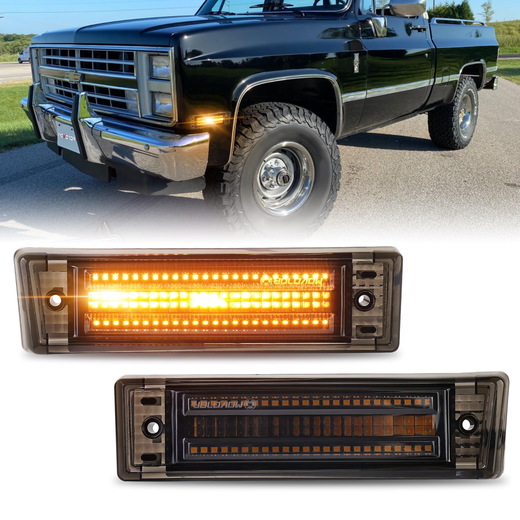 MOVOTOR Chevy Led Side Marker Lights 500% Bright Smoked Lens Fender Side Marker Compatible with 1981-1991 Chevy C10 C20 C30 GMC C1500 C2500 Suburban Blazer Jimmy