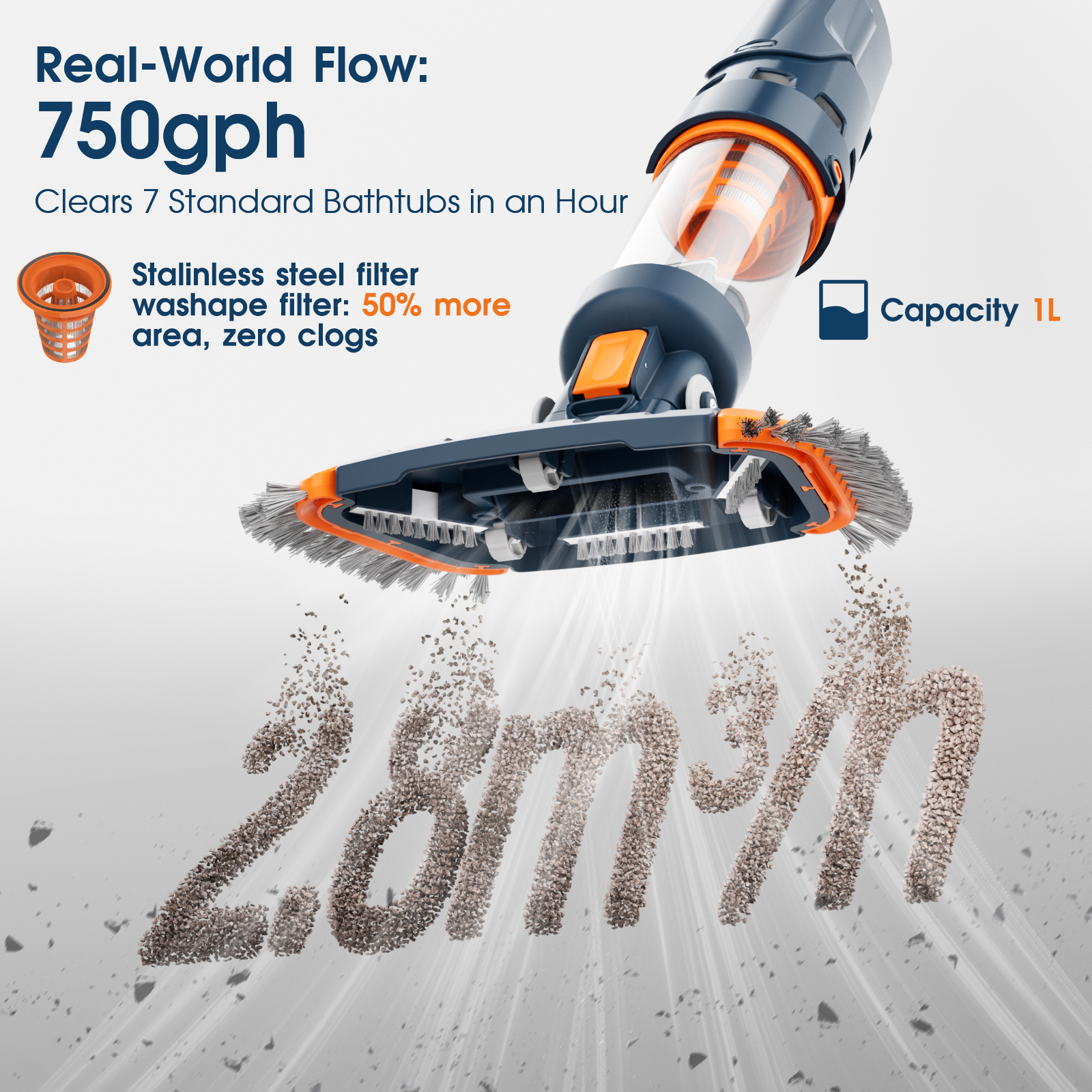 AQUAFYSH AQ20 Pool Vacuum Cleaner -1h Run Time, High Capacity, Strong Suction, Angle Vac Head