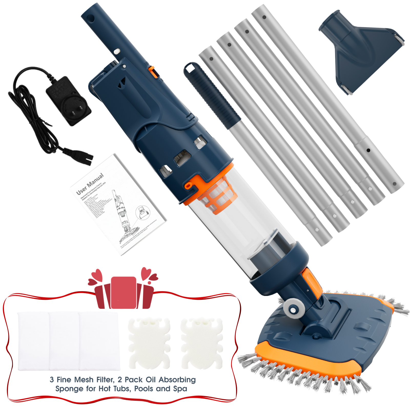 AQUAFYSH AQ20 Pool Vacuum Cleaner -1h Run Time, High Capacity, Strong Suction, Angle Vac Head