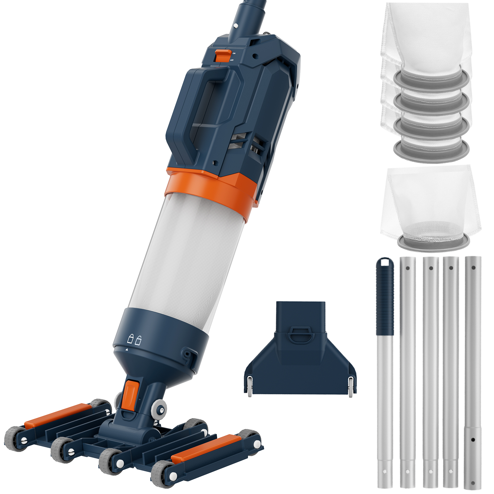 Heavy Duty Handheld Pool Vacuum - 18.9GPM Powerful Suction, 25µm Ultra Fine Mesh Filter for Smaller Debris, 14'' Wide Vacuum Head, 60mins Running Time (Orange)