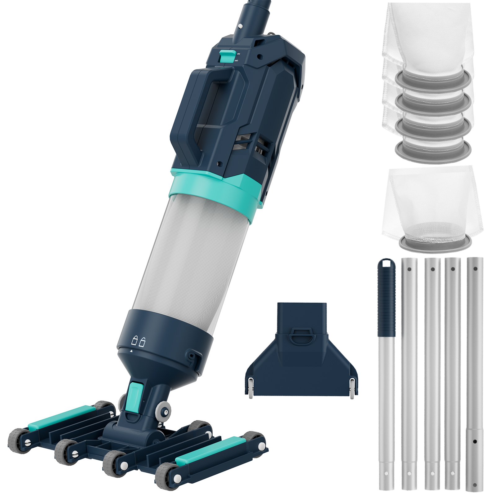 Heavy Duty Handheld Pool Vacuum - 18.9GPM Powerful Suction, 25µm Ultra Fine Mesh Filter for Smaller Debris, 14'' Wide Vacuum Head, 60mins Running Time (Blue)