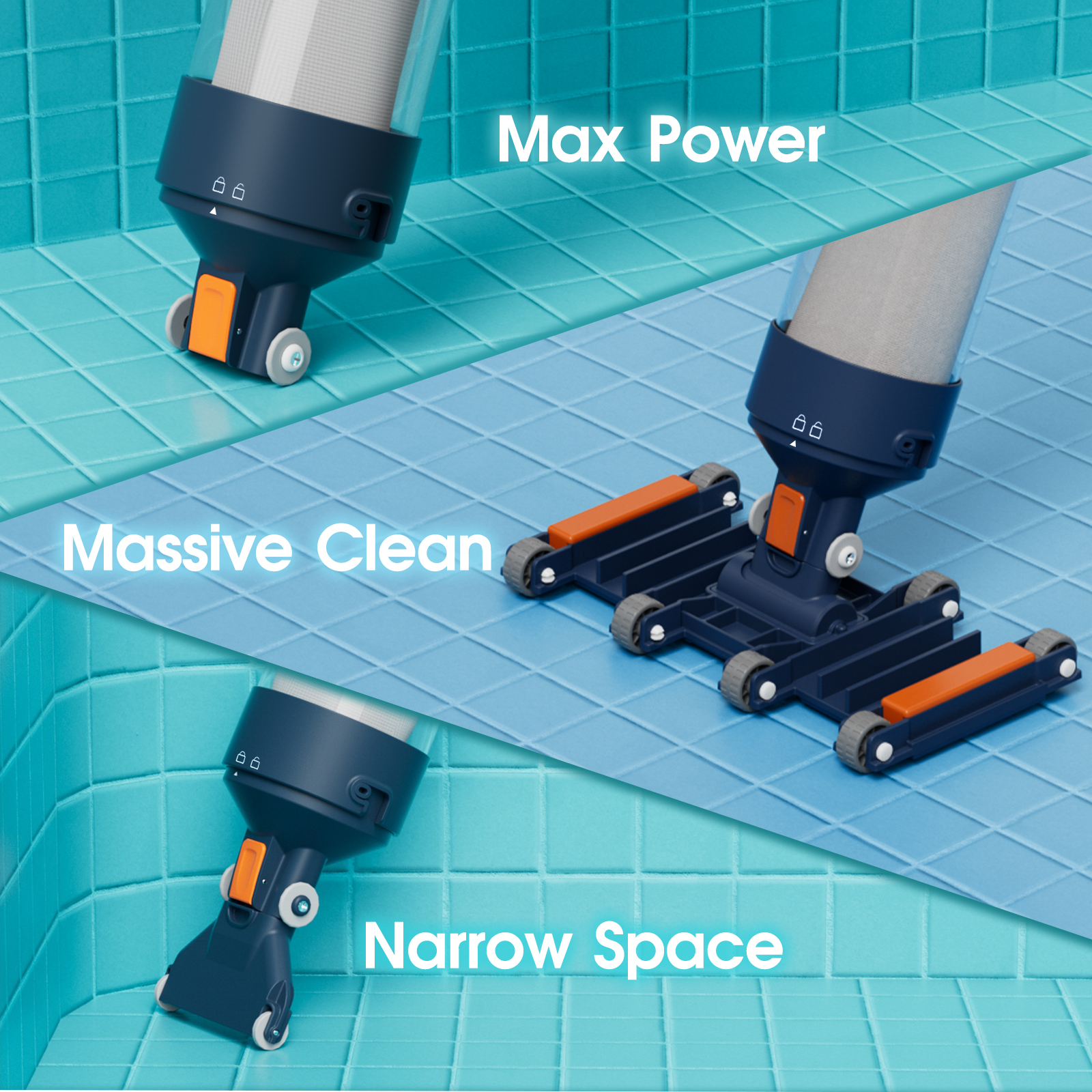 Heavy Duty Handheld Pool Vacuum - 18.9GPM Powerful Suction, 25µm Ultra Fine Mesh Filter for Smaller Debris, 14'' Wide Vacuum Head, 60mins Running Time (Orange)