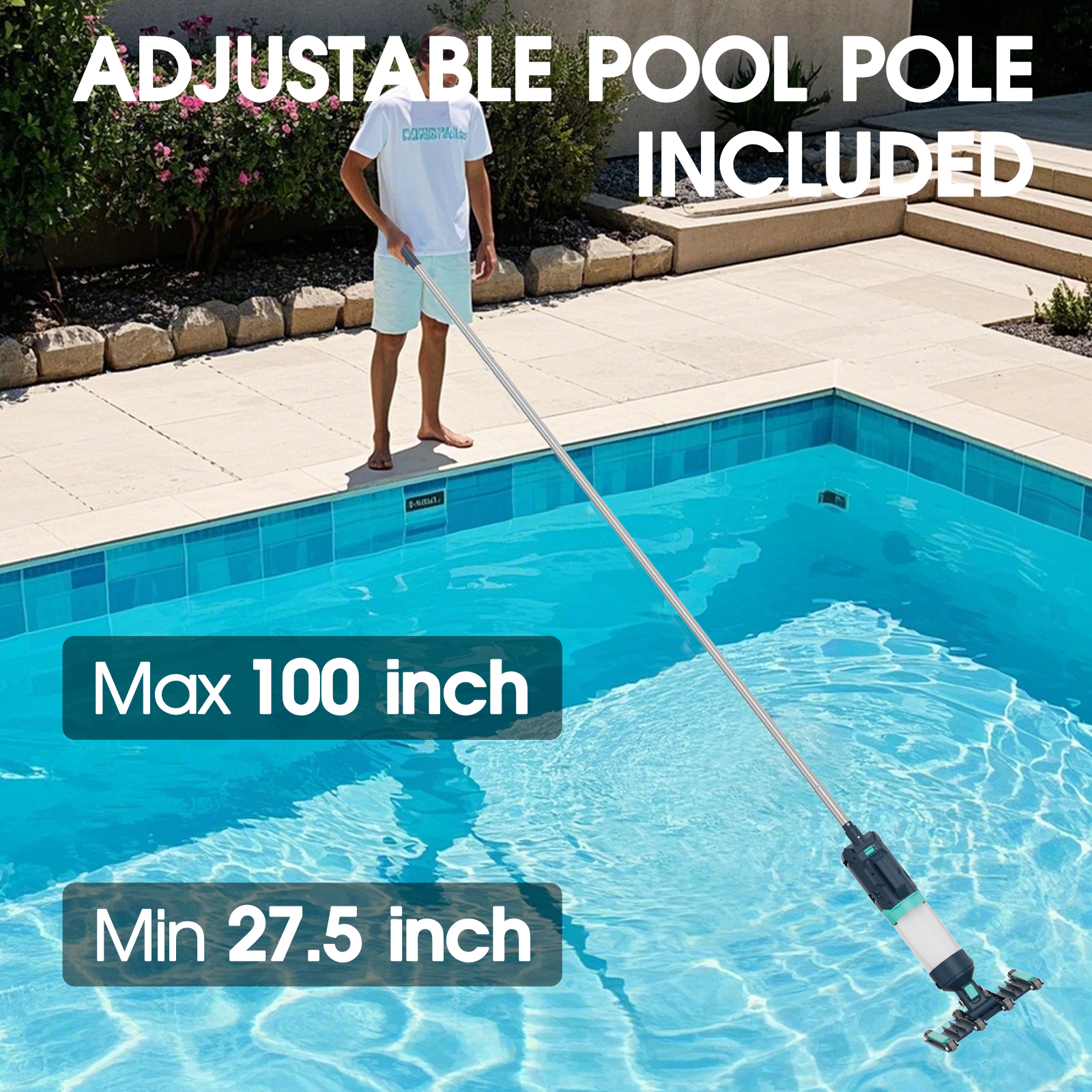 Heavy Duty Handheld Pool Vacuum - 18.9GPM Powerful Suction, 25µm Ultra Fine Mesh Filter for Smaller Debris, 14'' Wide Vacuum Head, 60mins Running Time (Blue)