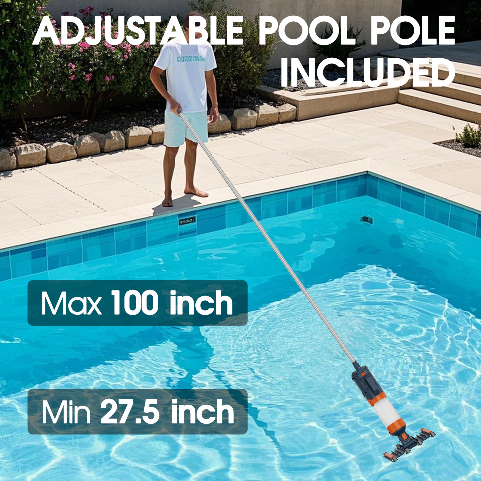 Heavy Duty Handheld Pool Vacuum - 18.9GPM Powerful Suction, 25µm Ultra Fine Mesh Filter for Smaller Debris, 14'' Wide Vacuum Head, 60mins Running Time (Orange)