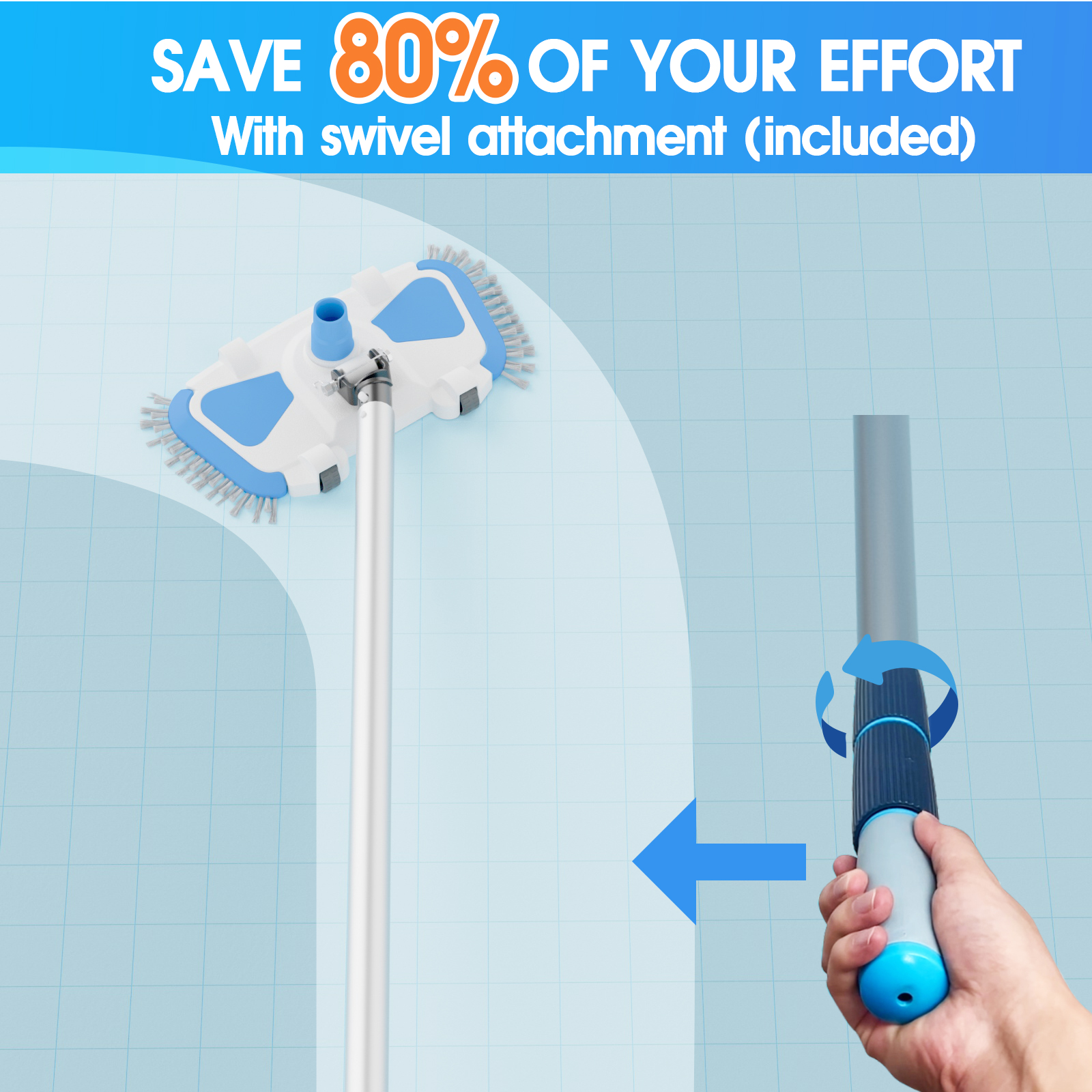 Enhanced Pool Vacuum Head with Direction-Control Swivel Handle, Stable-Maintain Spring, Vinyl Pool Vac with Wheels, Side Brush and Bottom Brush for Inground & Above Ground Pools