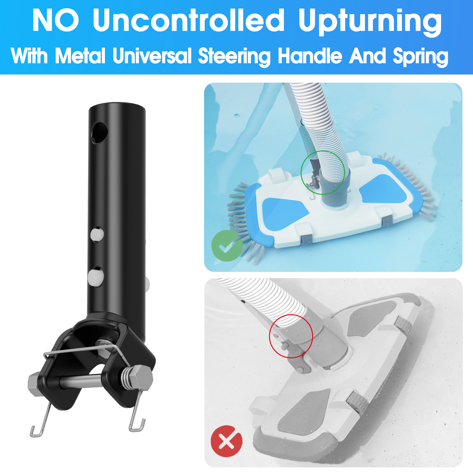 Enhanced Pool Vacuum Head with Direction-Control Swivel Handle, Stable-Maintain Spring, Vinyl Pool Vac with Wheels, Side Brush and Bottom Brush for Inground & Above Ground Pools