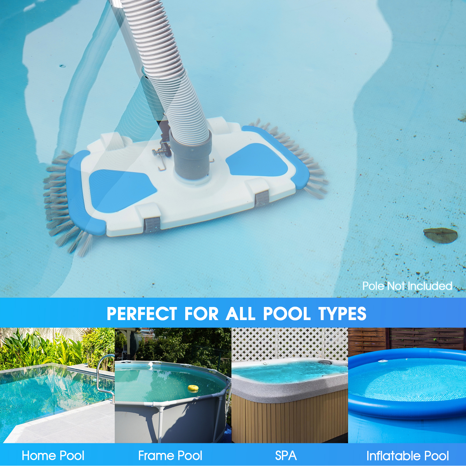Enhanced Pool Vacuum Head with Direction-Control Swivel Handle, Stable-Maintain Spring, Vinyl Pool Vac with Wheels, Side Brush and Bottom Brush for Inground & Above Ground Pools