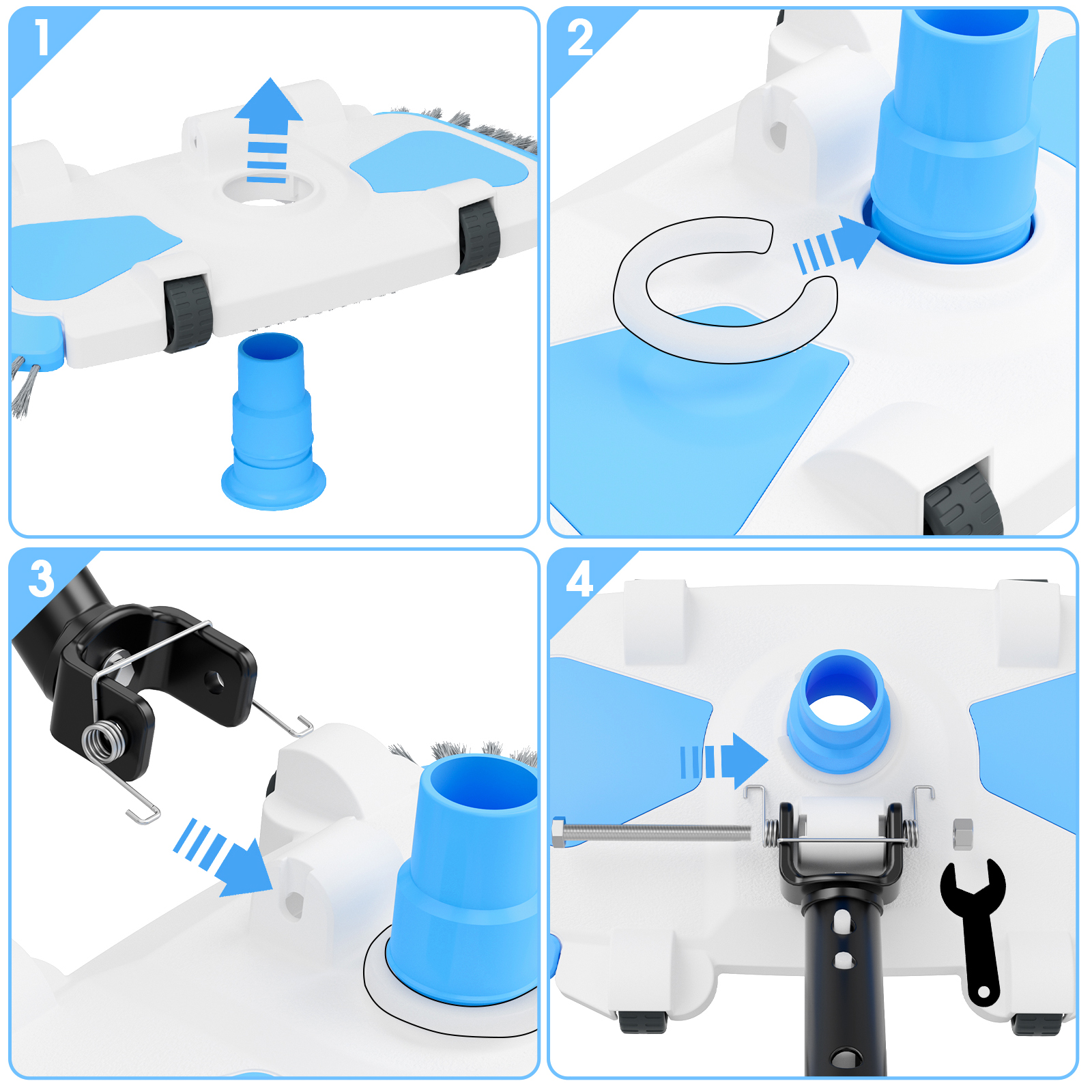 Enhanced Pool Vacuum Head with Direction-Control Swivel Handle, Stable-Maintain Spring, Vinyl Pool Vac with Wheels, Side Brush and Bottom Brush for Inground & Above Ground Pools