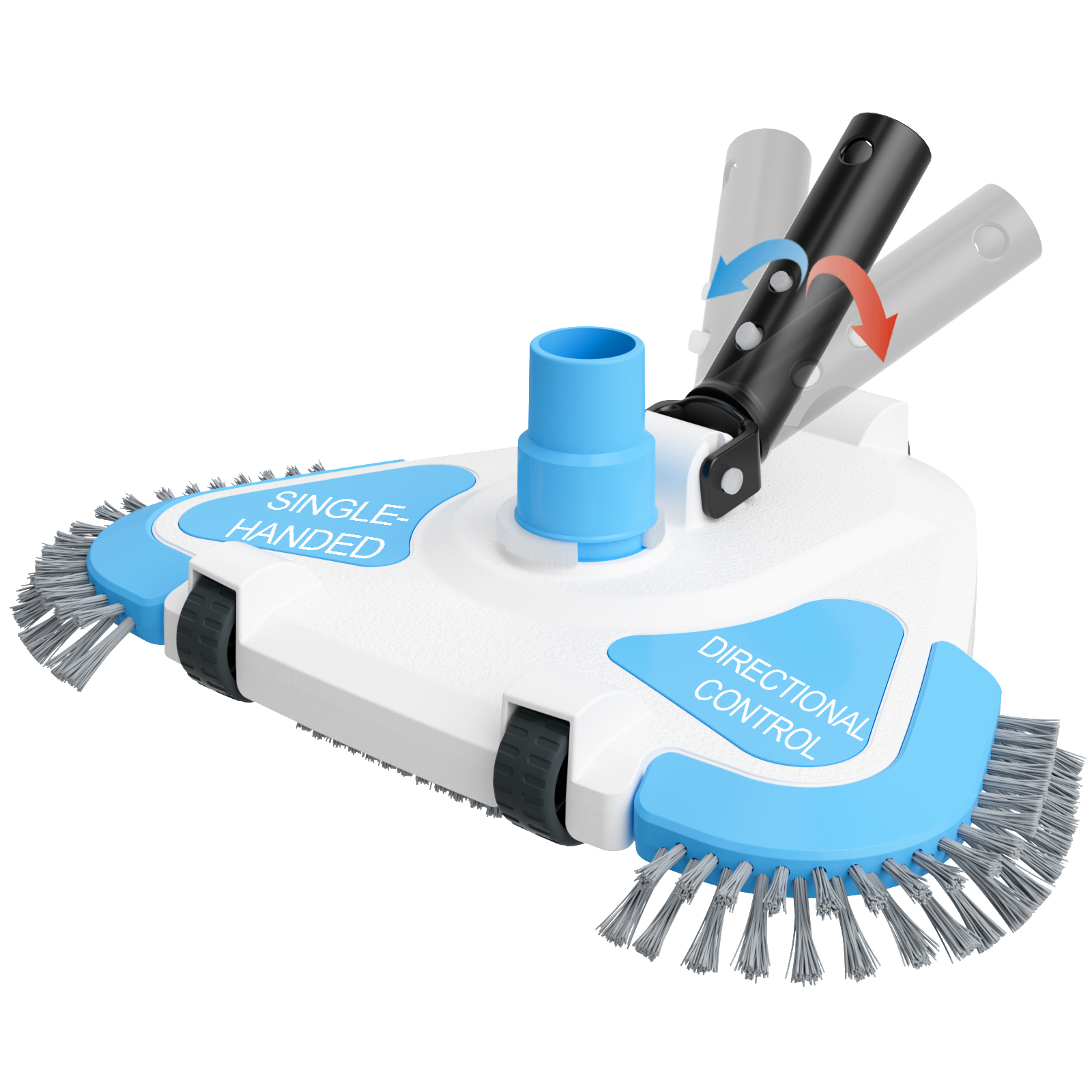 2025 Enhanced TidyMister Pool Vacuum Head with Wheels,Steering Handle Swimming Pool Vac with Side Brush & Rotatable Hose Adapter(Safe for Vinyl Liner) for Inground & Above Ground Pools - Triangle