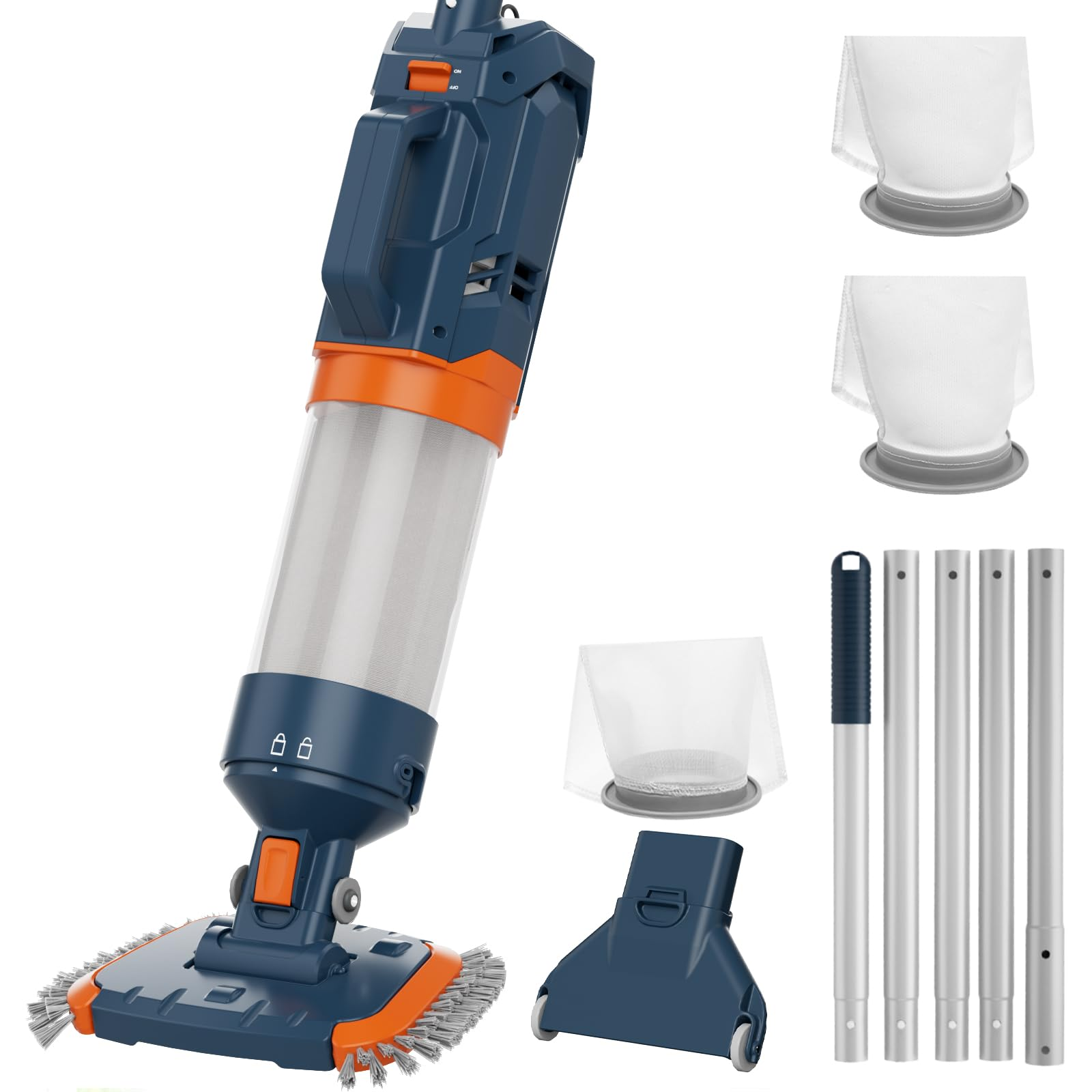 AQUAFYSH Cordless Pool Vacuum-25 Micron Fluff Ultra Fine Filter, True Powerful Suction 18.9GPM,1H Runtime, Handheld Rechargeable Hot Tub Cleaner with Poles for Above Ground&Inground Pool