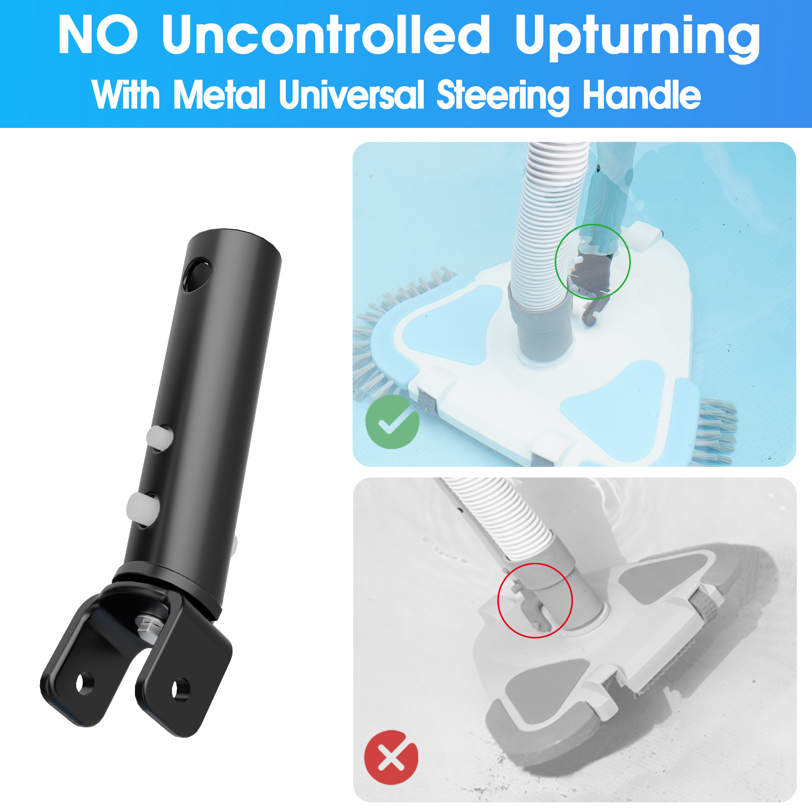 2025 Enhanced TidyMister Pool Vacuum Head with Wheels,Steering Handle Swimming Pool Vac with Side Brush & Rotatable Hose Adapter(Safe for Vinyl Liner) for Inground & Above Ground Pools - Triangle